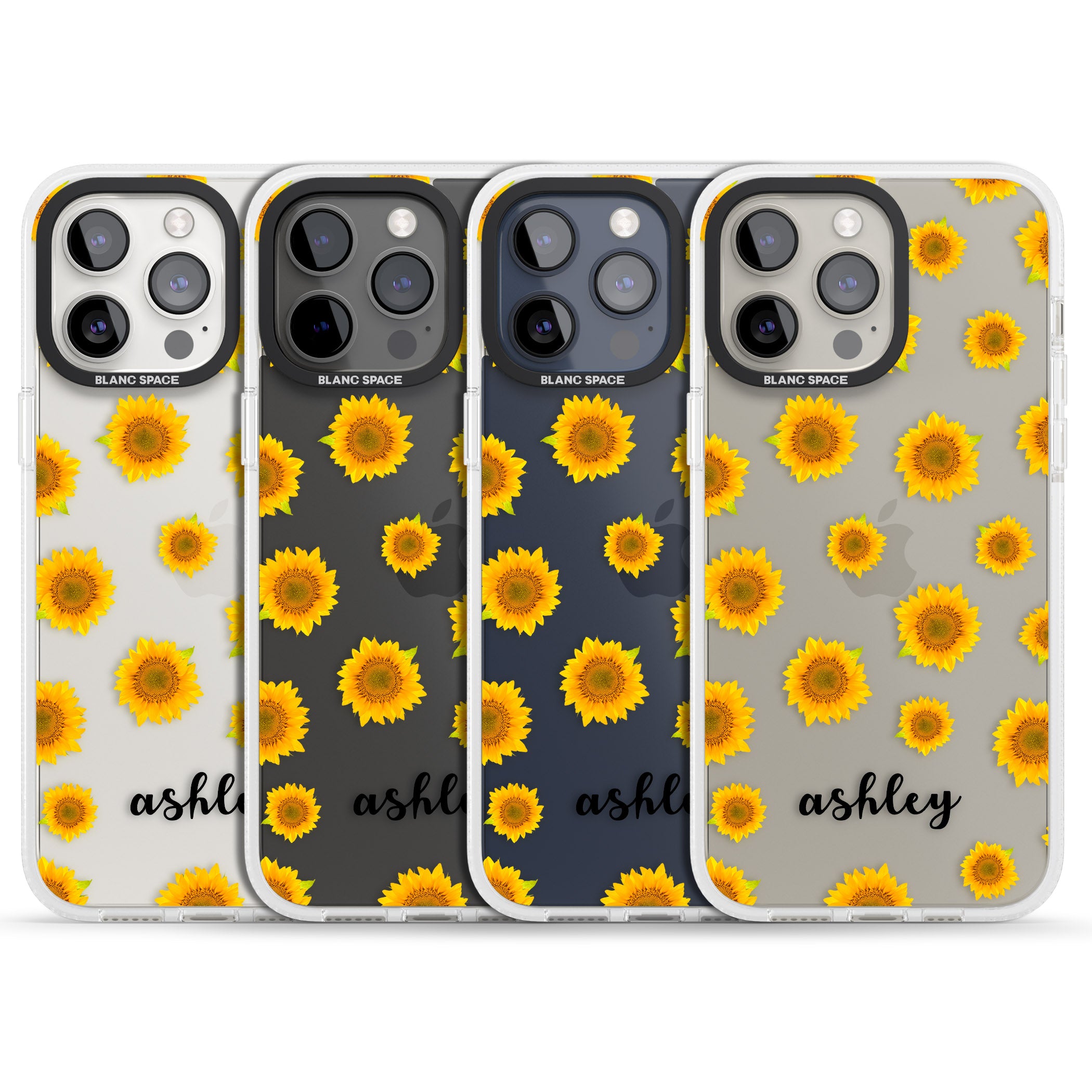 Personalised Sunflowers & Cursive iPhone 15 Pro Max / 15 Pro / 14 Pro Max / 14 Pro / 13 Pro Clear Case Impact Air - Blanc Space
