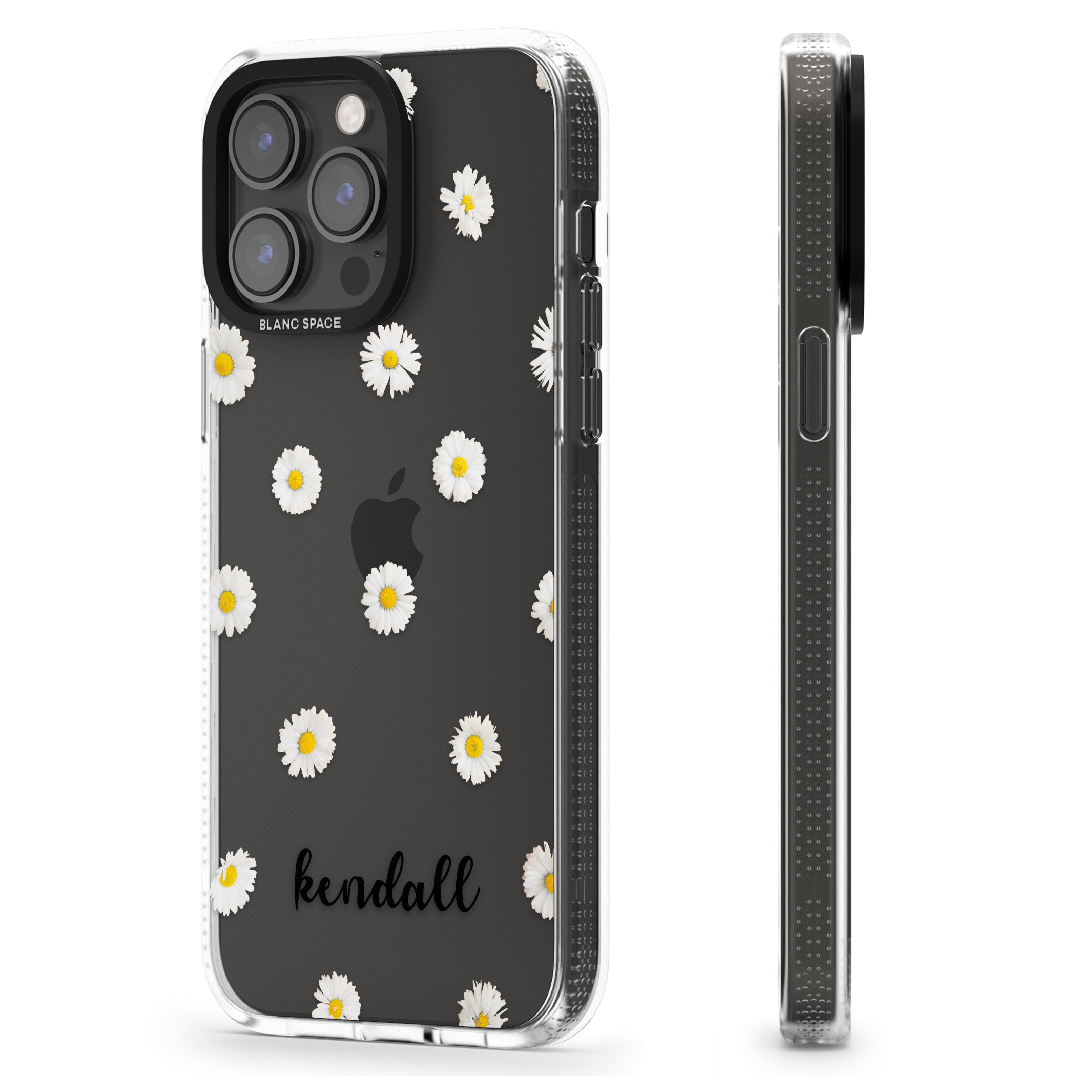 Personalised White Daisies & Cursive iPhone 15 Pro Max / 15 Pro / 14 Pro Max / 14 Pro / 13 Pro Clear Case Impact Air - Blanc Space