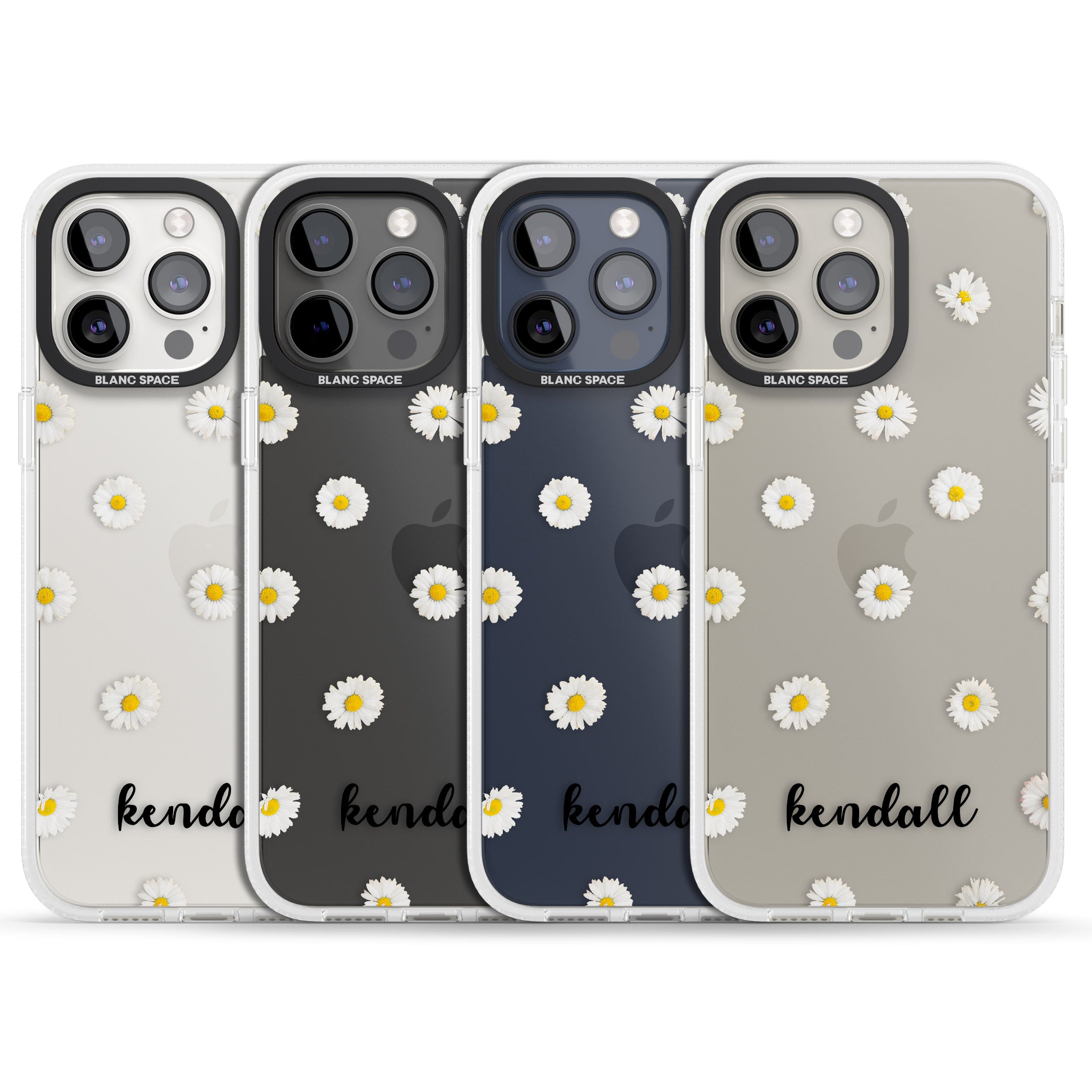 Personalised White Daisies & Cursive iPhone 15 Pro Max / 15 Pro / 14 Pro Max / 14 Pro / 13 Pro Clear Case Impact Air - Blanc Space