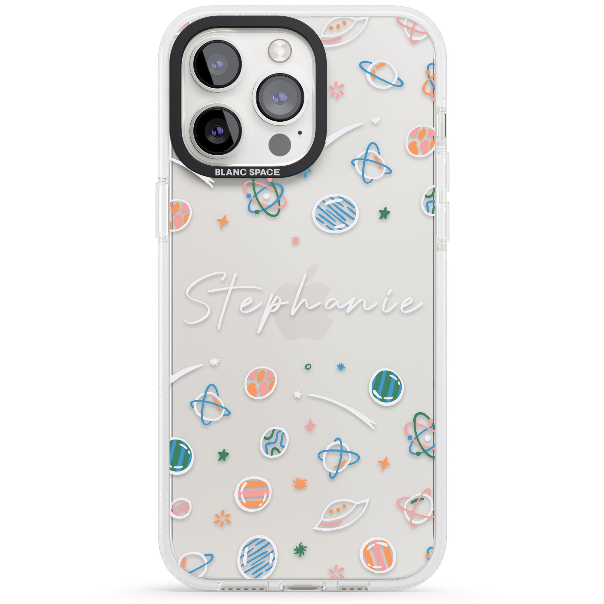 Personalised Space Pattern White iPhone 15 Pro Max / 15 Pro / 14 Pro Max / 14 Pro / 13 Pro Clear Case Impact Air - Blanc Space