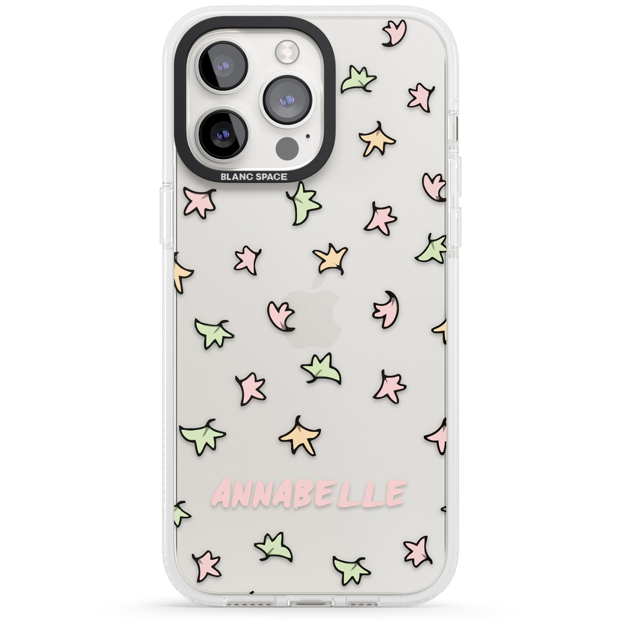 Personalised Heartstopper Leaves Pattern iPhone 15 Pro Max / 15 Pro / 14 Pro Max / 14 Pro / 13 Pro Clear Case Impact Air - Blanc Space