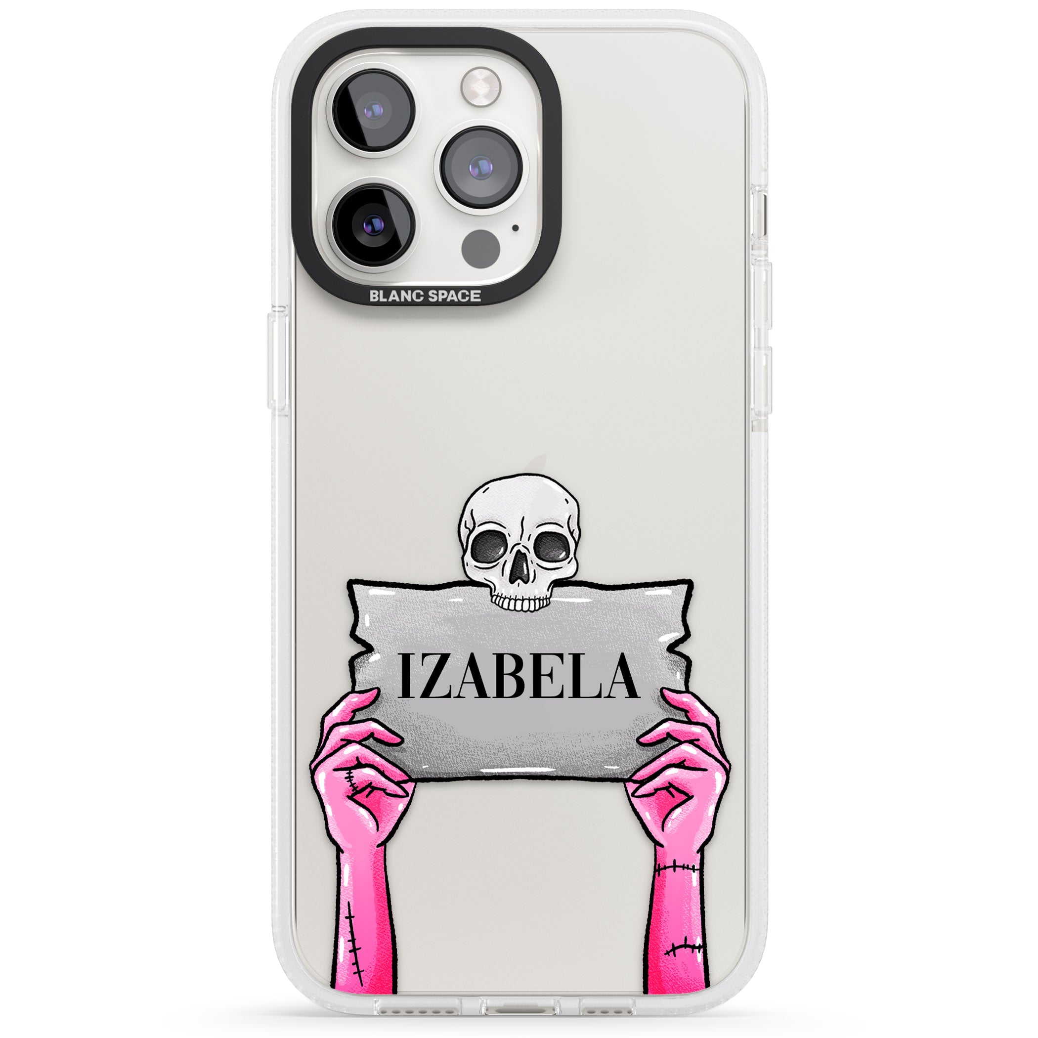 Personalised Grave Plaque iPhone 15 Pro Max / 15 Pro / 14 Pro Max / 14 Pro / 13 Pro Clear Case Impact Air - Blanc Space