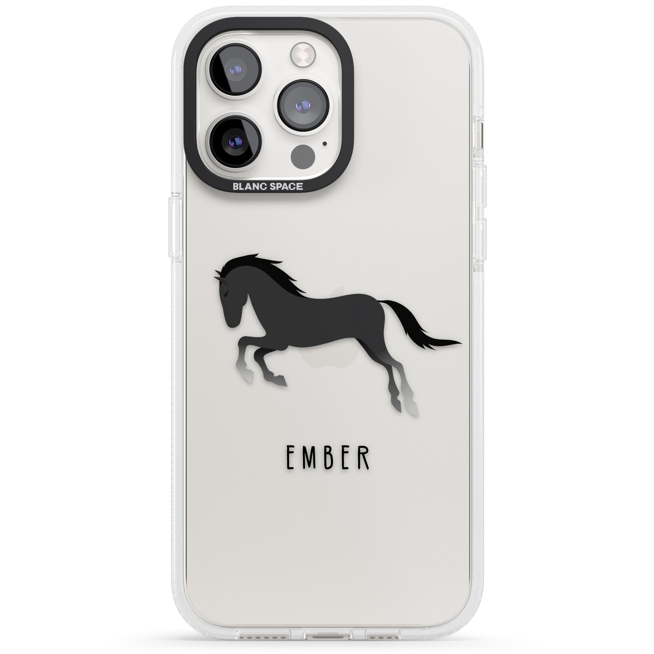 Personalised Black Horse iPhone 15 Pro Max / 15 Pro / 14 Pro Max / 14 Pro / 13 Pro Clear Case Impact Air - Blanc Space