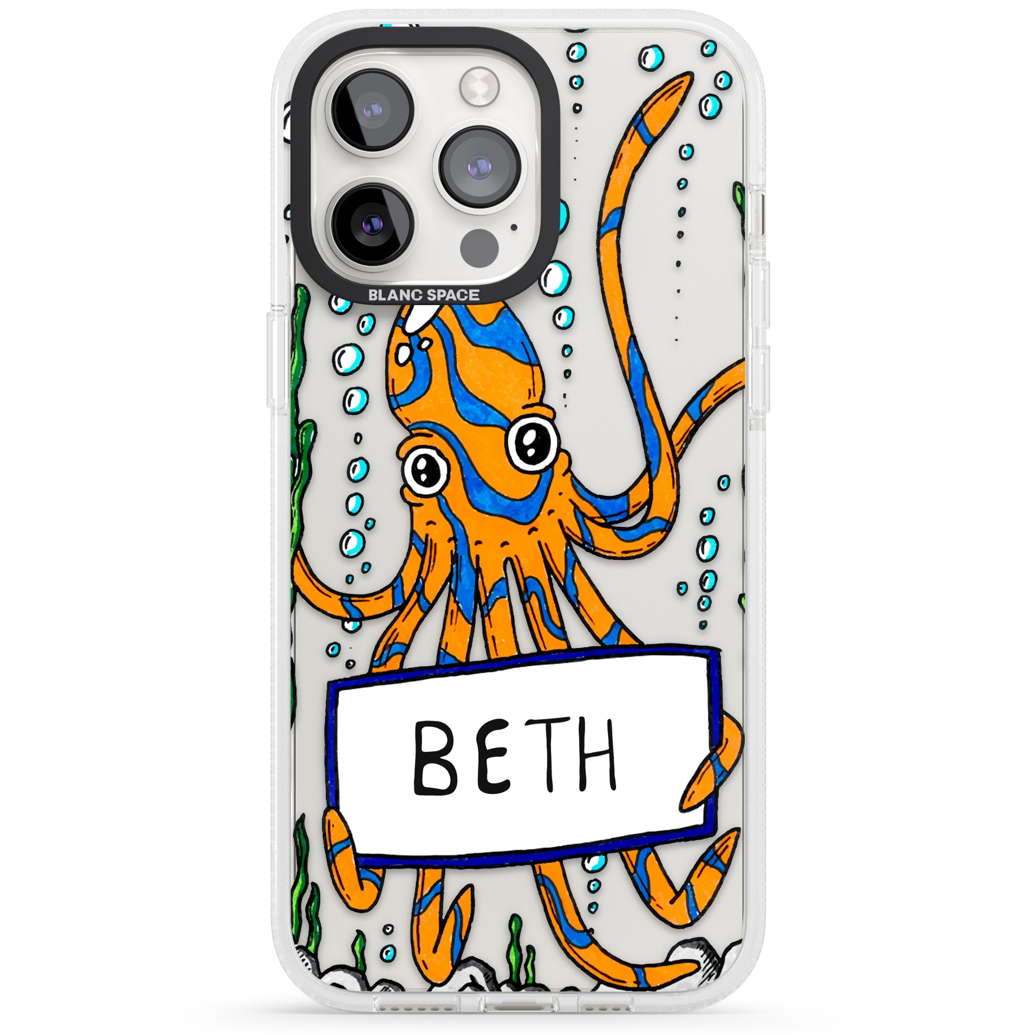 Personalised Octo iPhone 15 Pro Max / 15 Pro / 14 Pro Max / 14 Pro / 13 Pro Clear Case Impact Air - Blanc Space