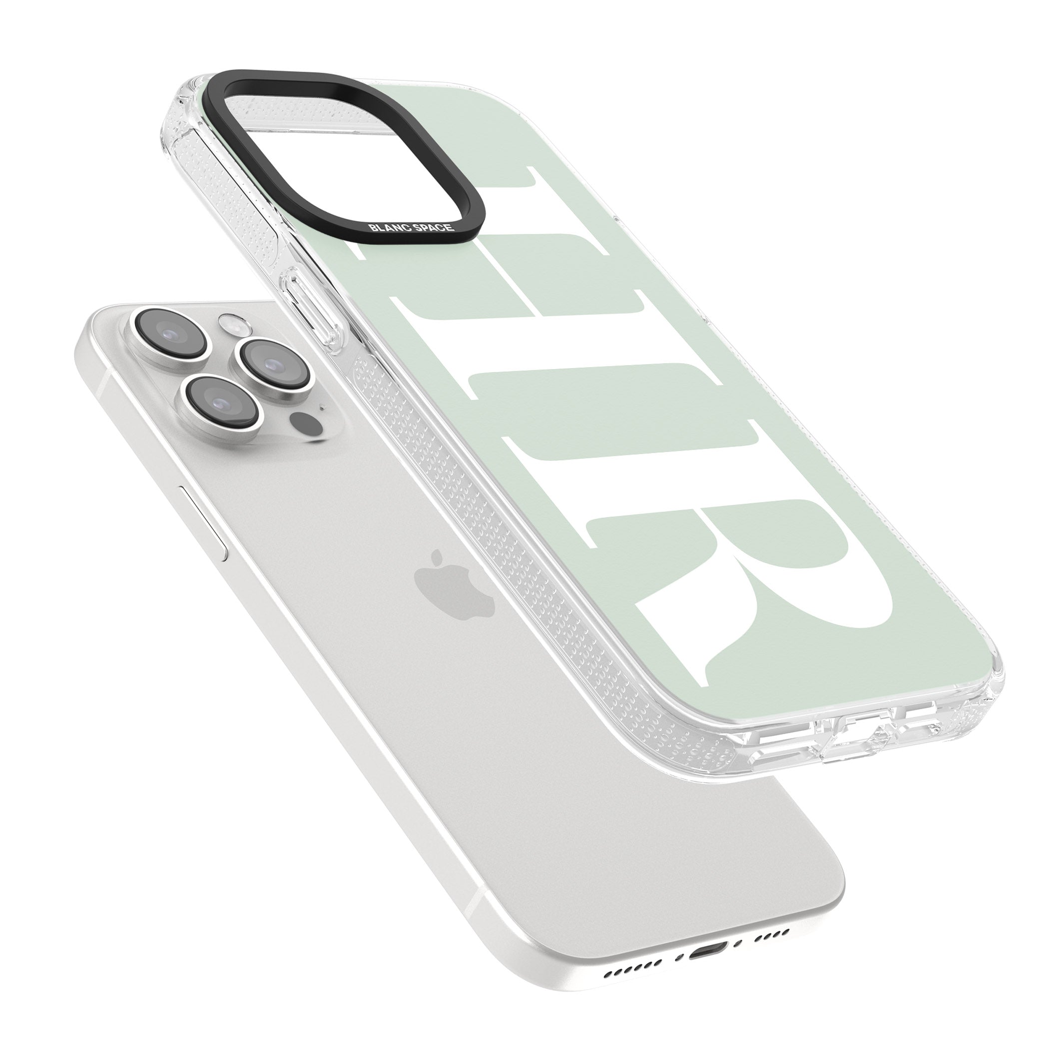 Personalised White & Seafoam Green Personalised iPhone 15 Pro Max / 15 Pro / 14 Pro Max / 14 Pro / 13 Pro Clear Case Impact Air - Blanc Space