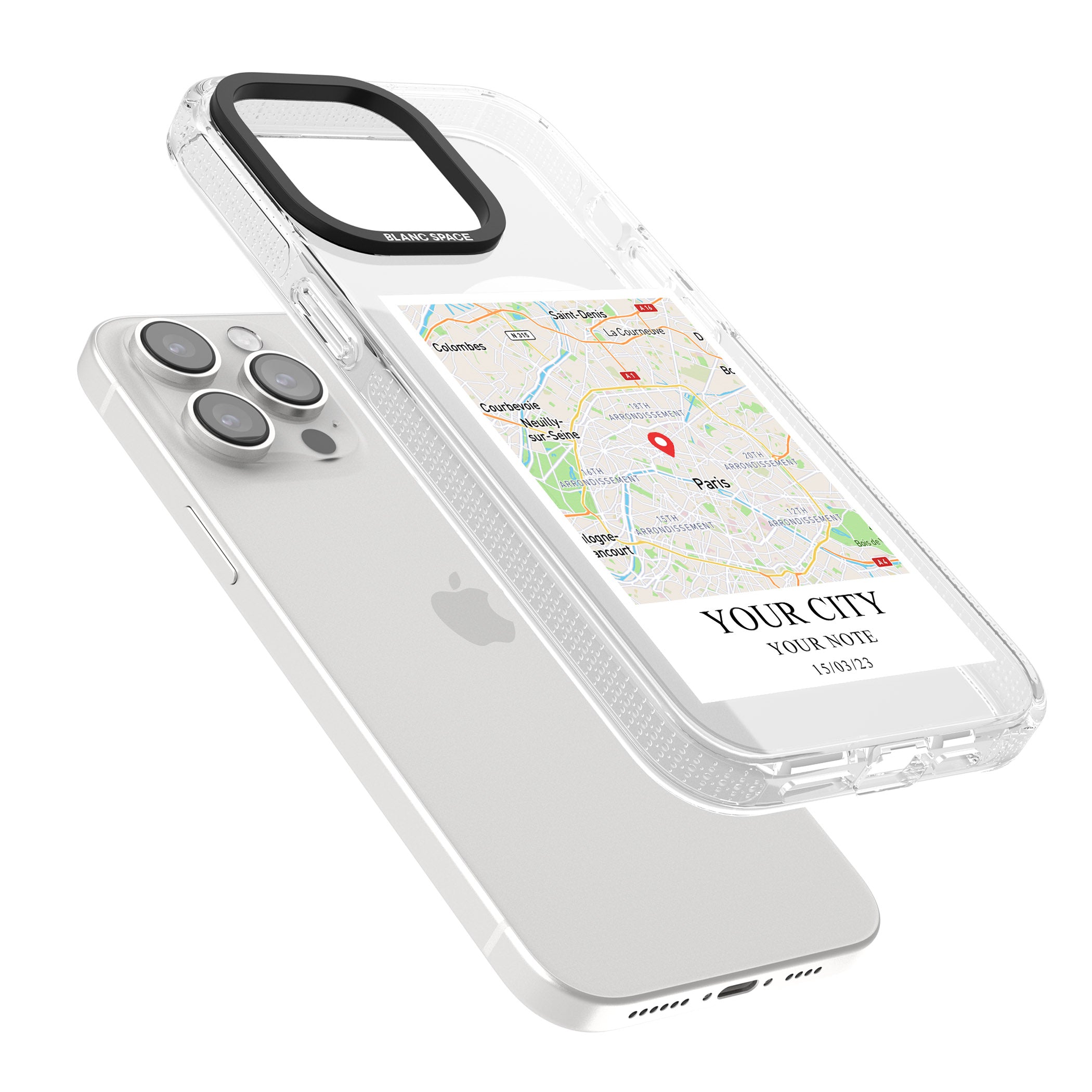 Personalised World Map iPhone 15 Pro Max / 15 Pro / 14 Pro Max / 14 Pro / 13 Pro Clear Case Impact Air - Blanc Space