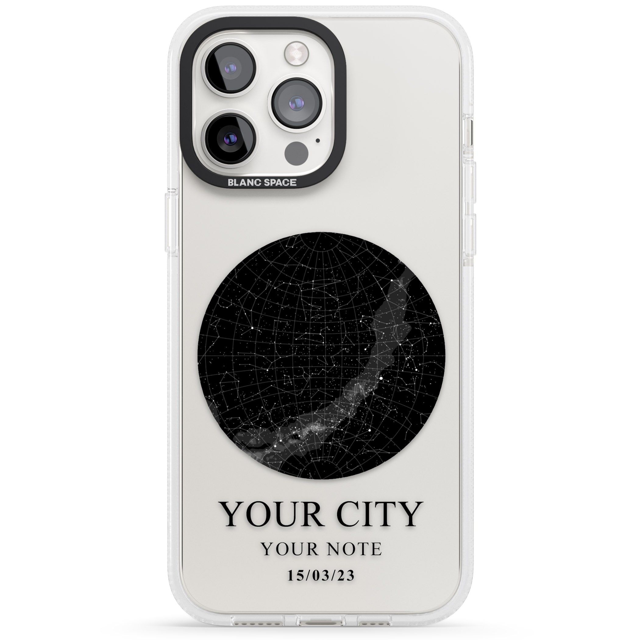 Personalised Star Map iPhone 15 Pro Max / 15 Pro / 14 Pro Max / 14 Pro / 13 Pro Clear Case Impact Air - Blanc Space