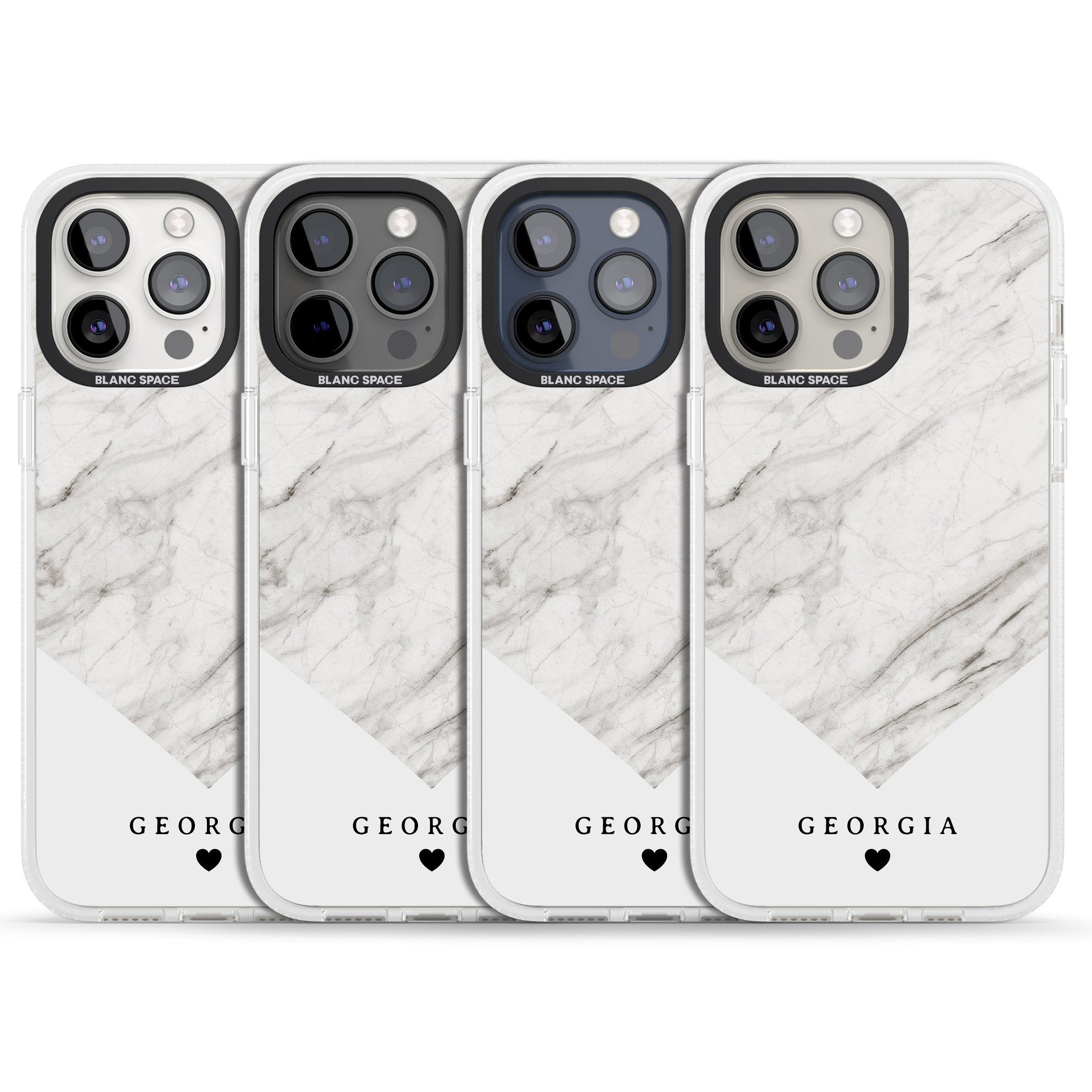 Personalised White Marble iPhone 15 Pro Max / 15 Pro / 14 Pro Max / 14 Pro / 13 Pro Clear Case Impact Air - Blanc Space