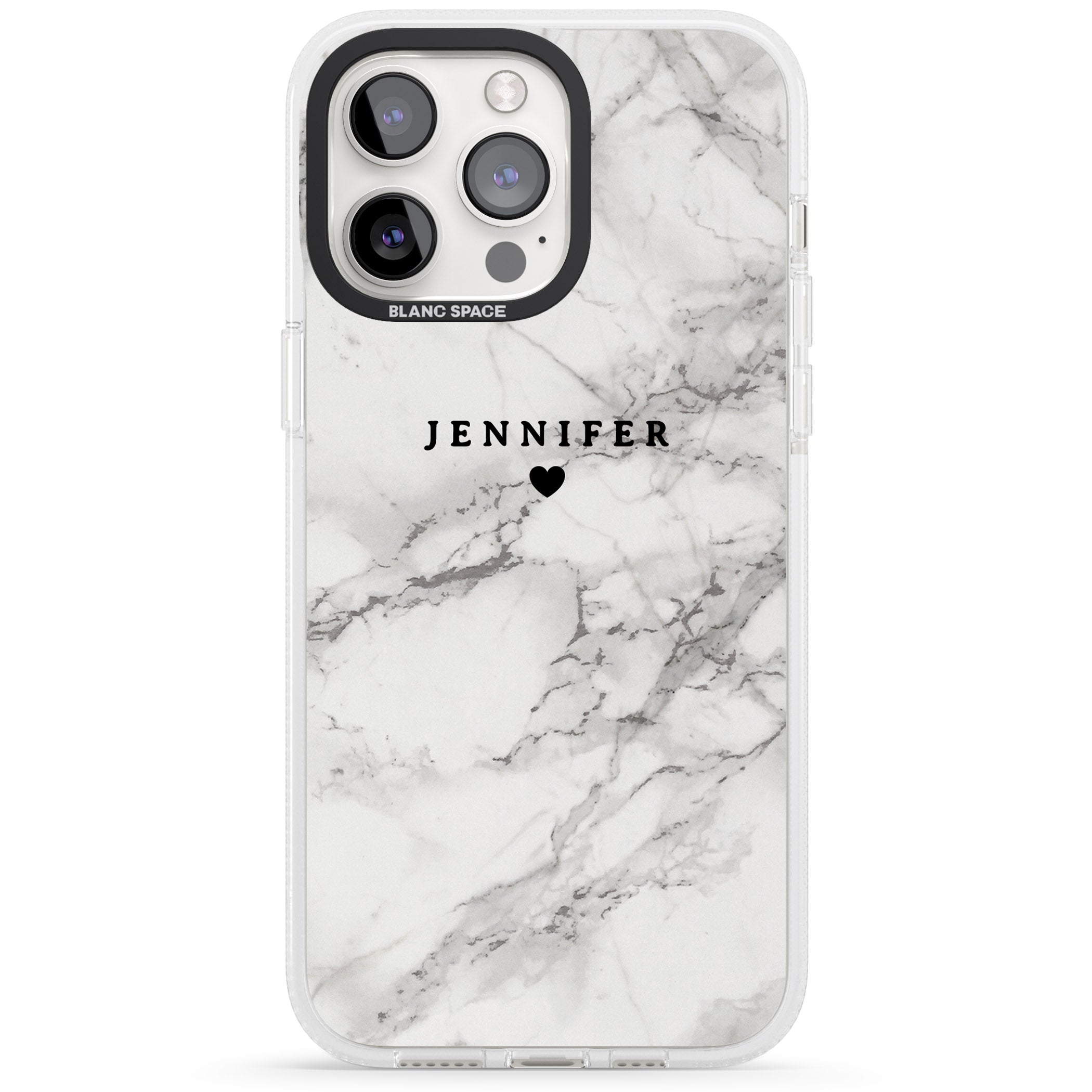 Personalised Classic Grey Marble iPhone 15 Pro Max / 15 Pro / 14 Pro Max / 14 Pro / 13 Pro Clear Case Impact Air - Blanc Space