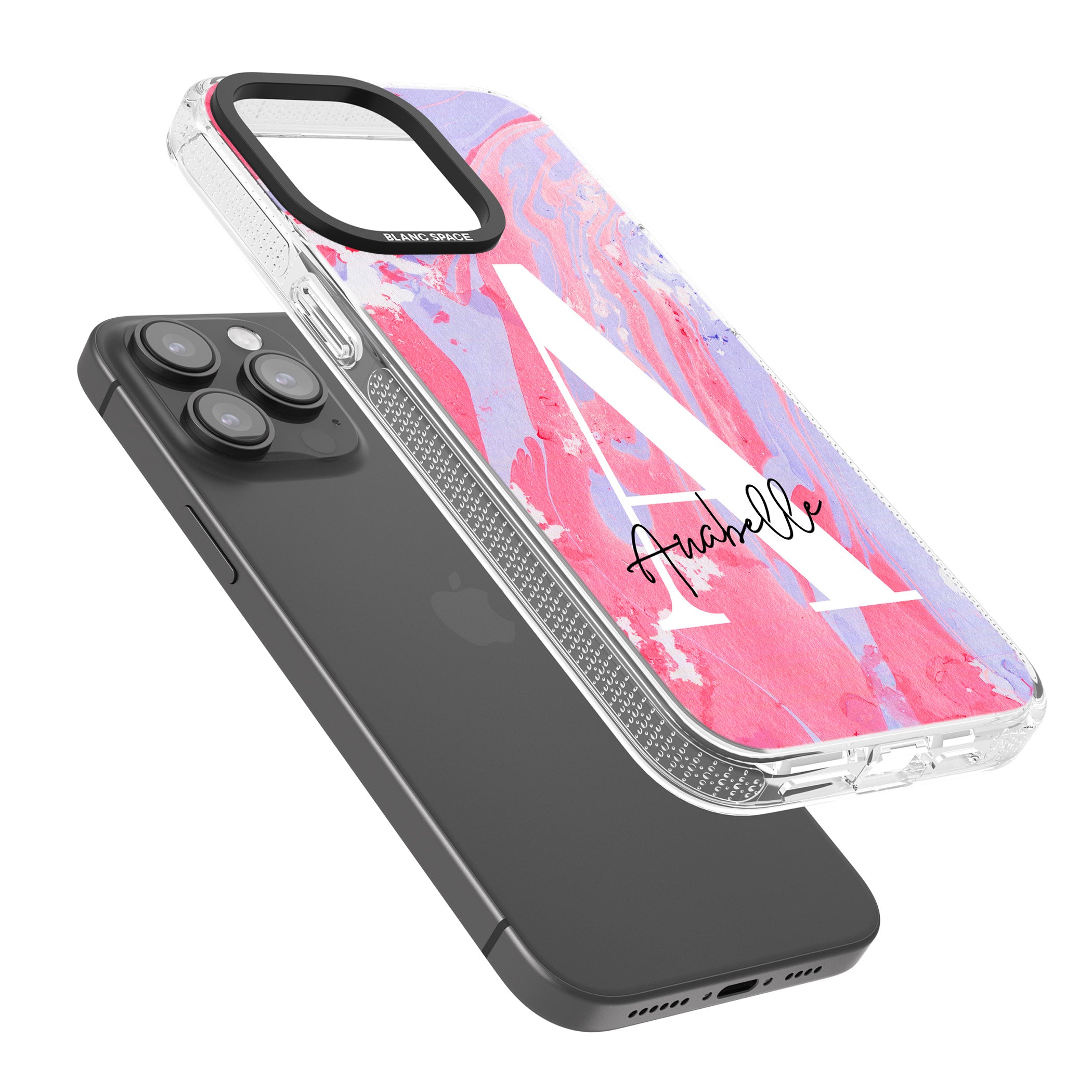 Personalised Pink & Purple - Marble iPhone 15 Pro Max / 15 Pro / 14 Pro Max / 14 Pro / 13 Pro Clear Case Impact Air - Blanc Space