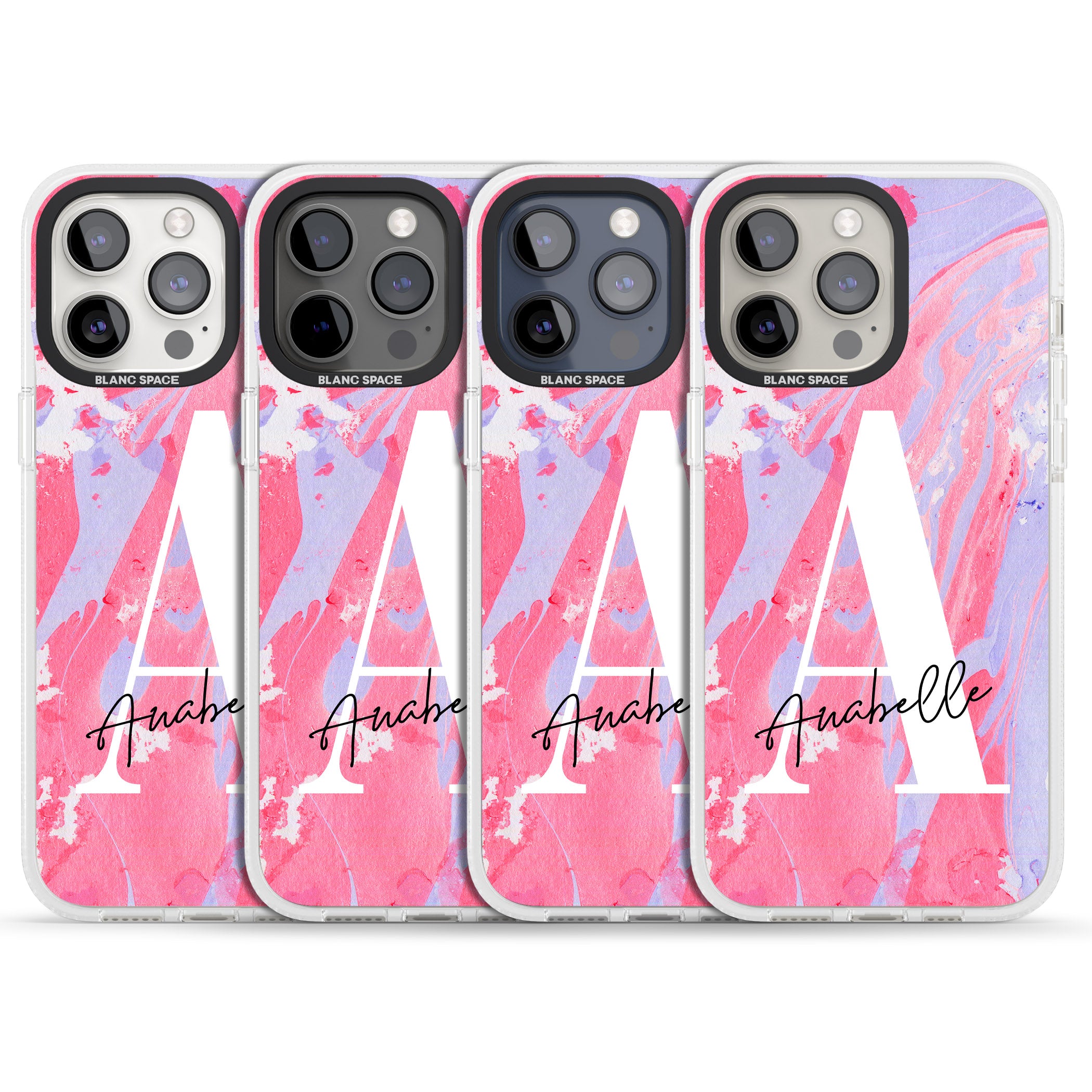 Personalised Pink & Purple - Marble iPhone 15 Pro Max / 15 Pro / 14 Pro Max / 14 Pro / 13 Pro Clear Case Impact Air - Blanc Space