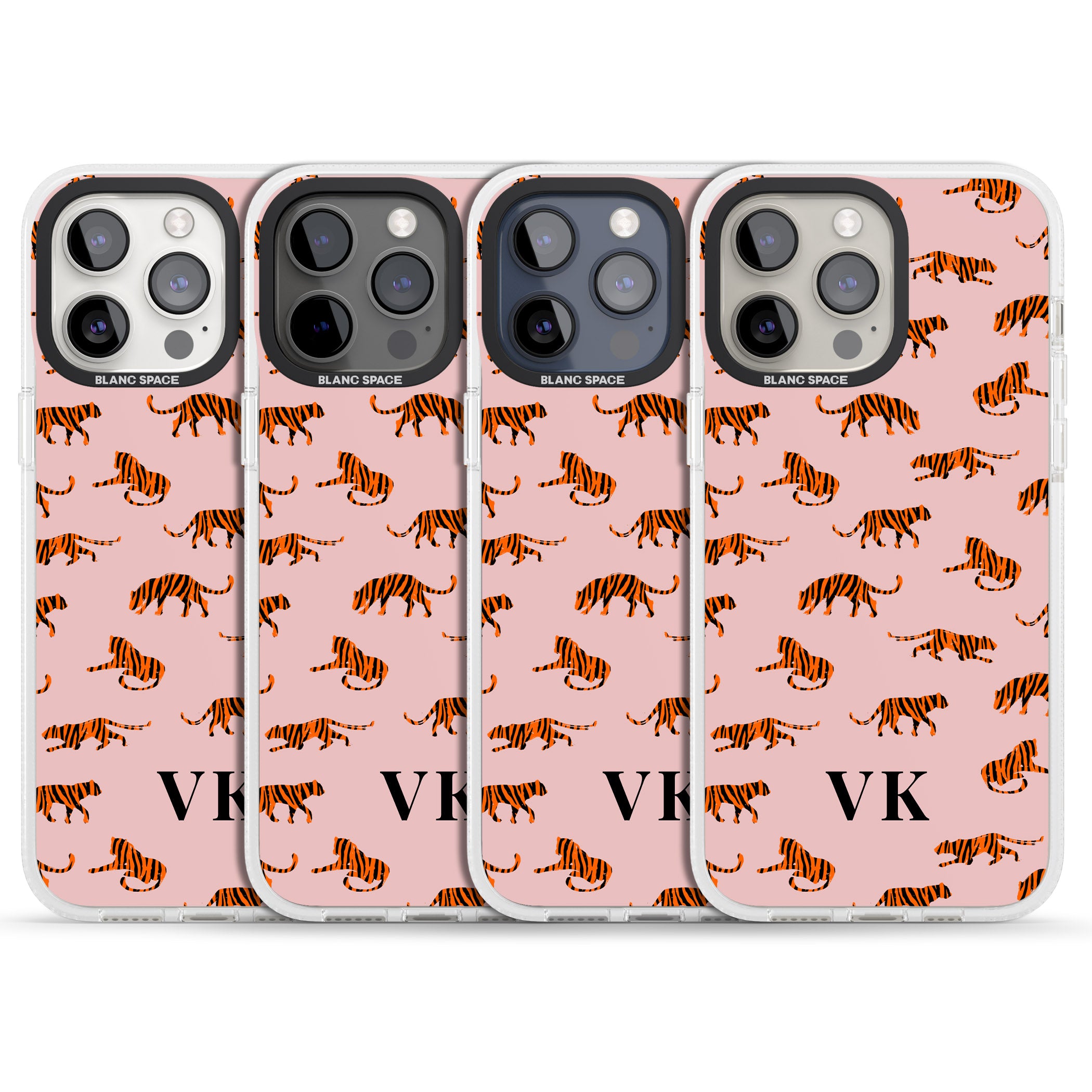 Personalised Safari Tiger Pattern on Pink iPhone 15 Pro Max / 15 Pro / 14 Pro Max / 14 Pro / 13 Pro Clear Case Impact Air - Blanc Space
