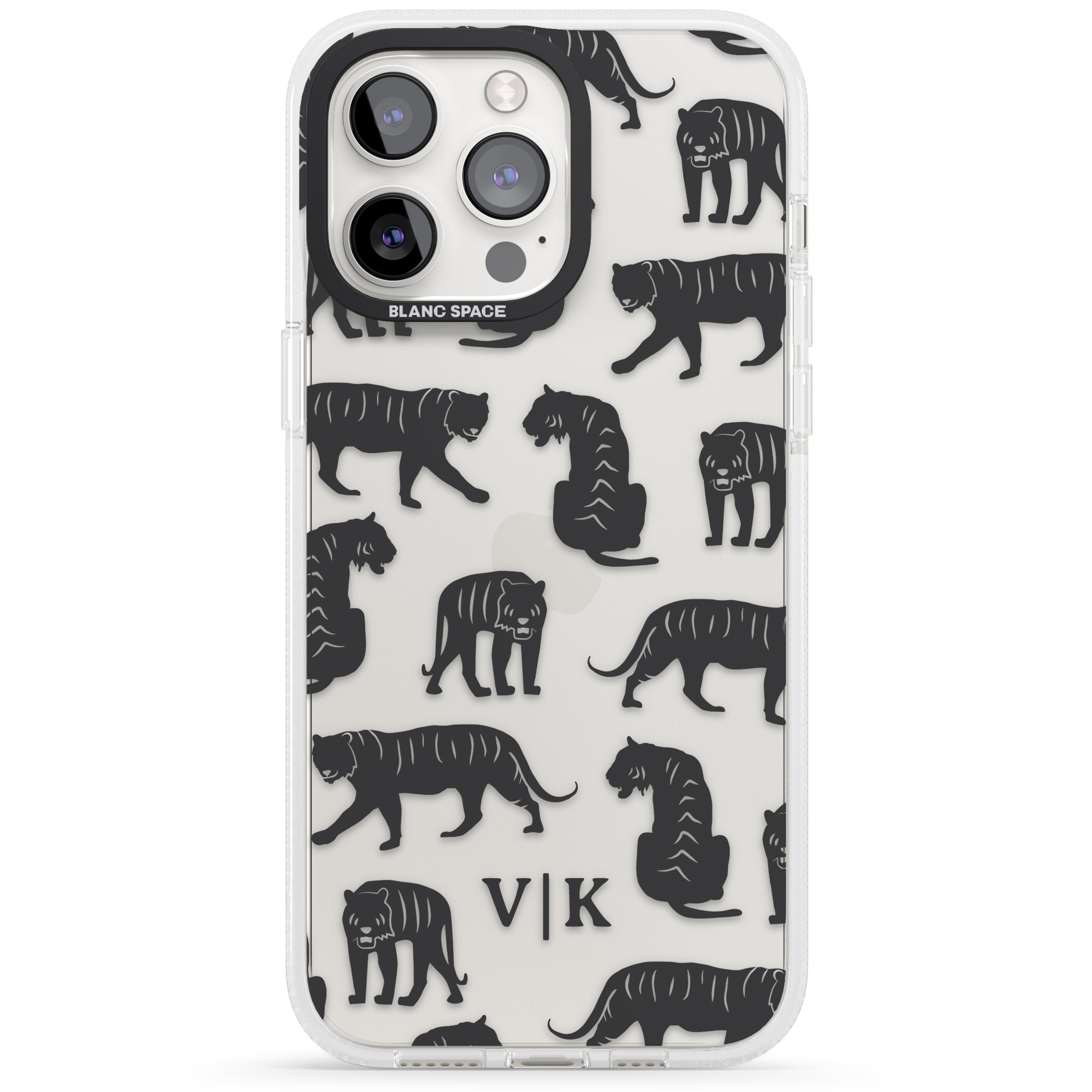 Personalised Tiger Silhouettes iPhone 15 Pro Max / 15 Pro / 14 Pro Max / 14 Pro / 13 Pro Clear Case Impact Air - Blanc Space