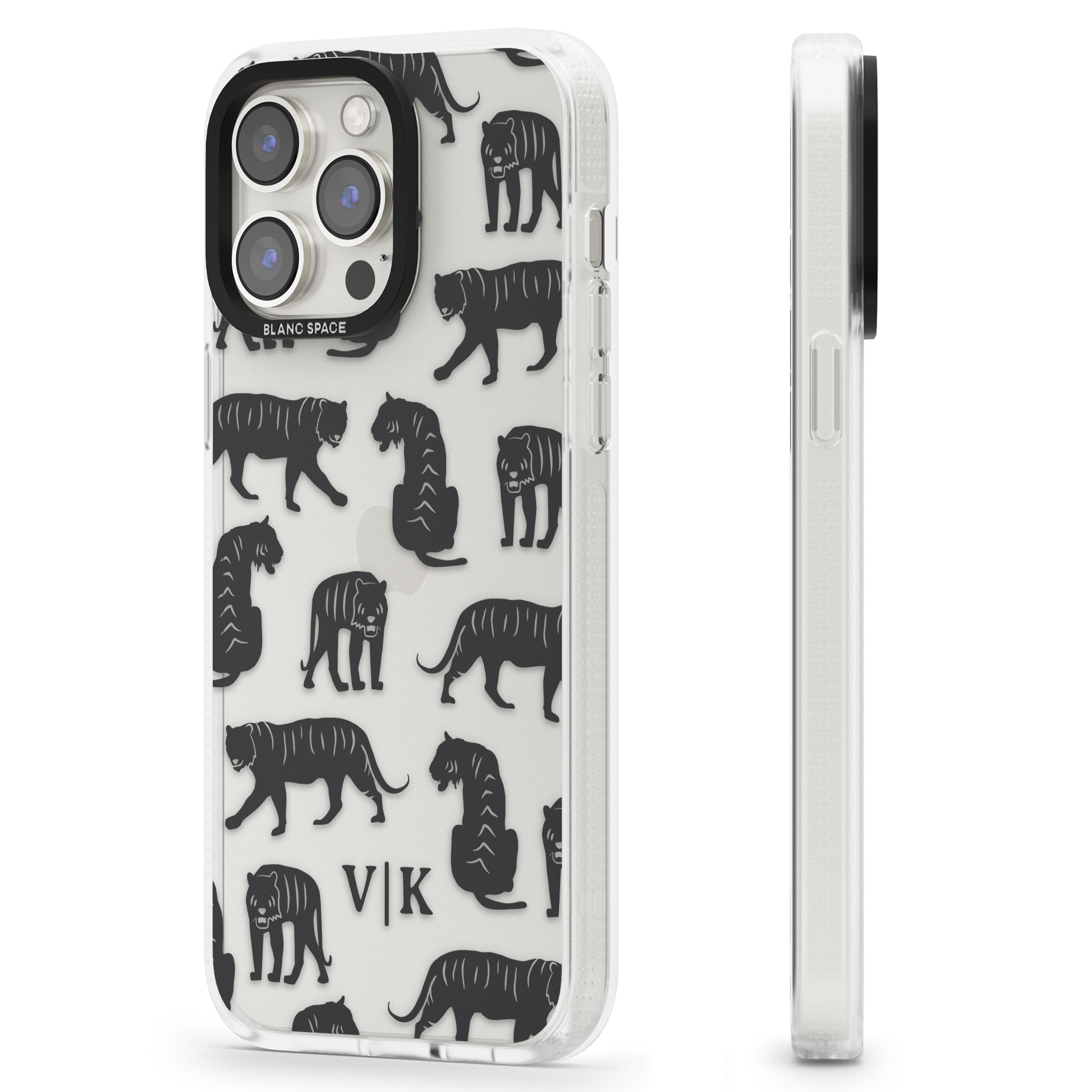 Personalised Tiger Silhouettes iPhone 15 Pro Max / 15 Pro / 14 Pro Max / 14 Pro / 13 Pro Clear Case Impact Air - Blanc Space