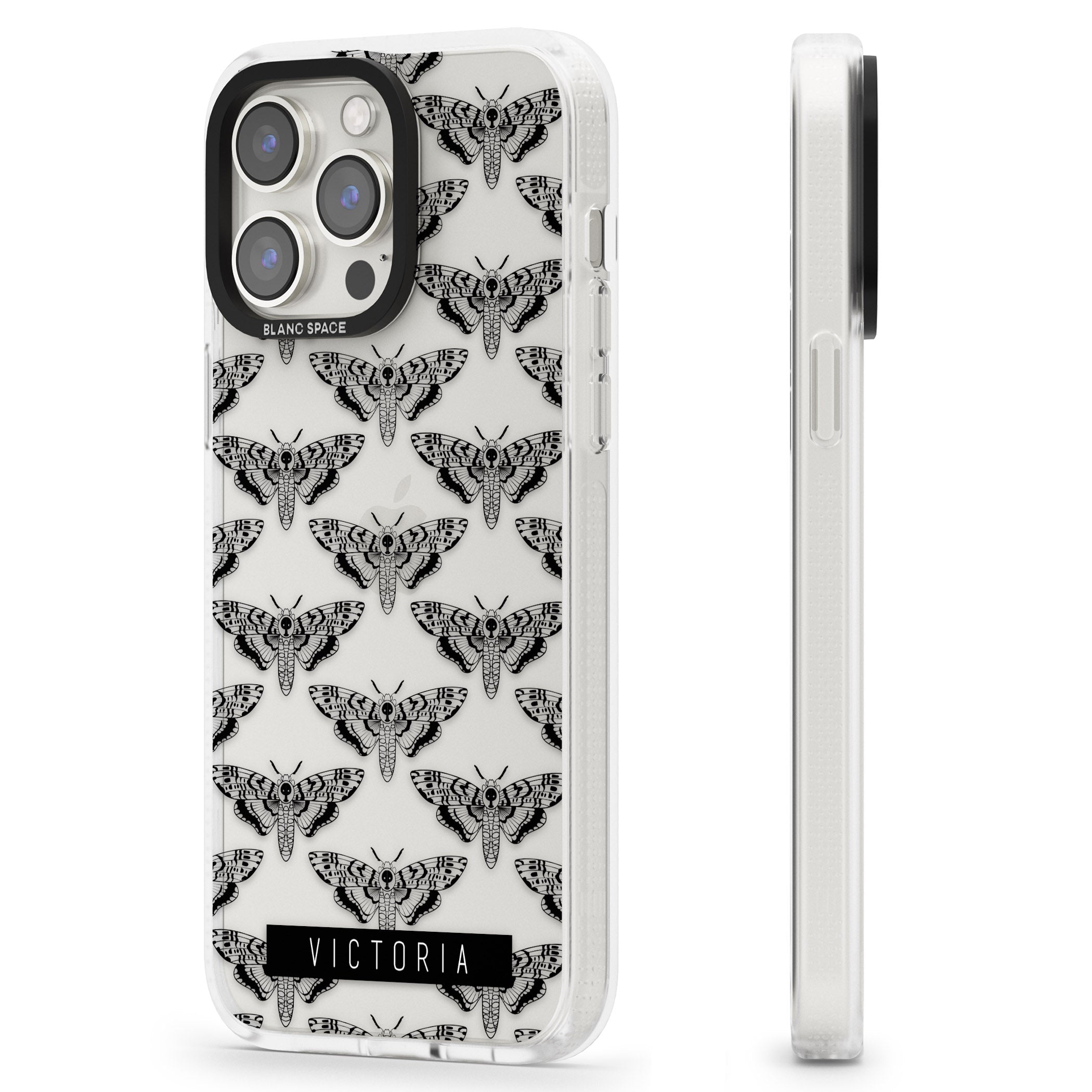 Personalised Hawk Moth Pattern iPhone 15 Pro Max / 15 Pro / 14 Pro Max / 14 Pro / 13 Pro Clear Case Impact Air - Blanc Space