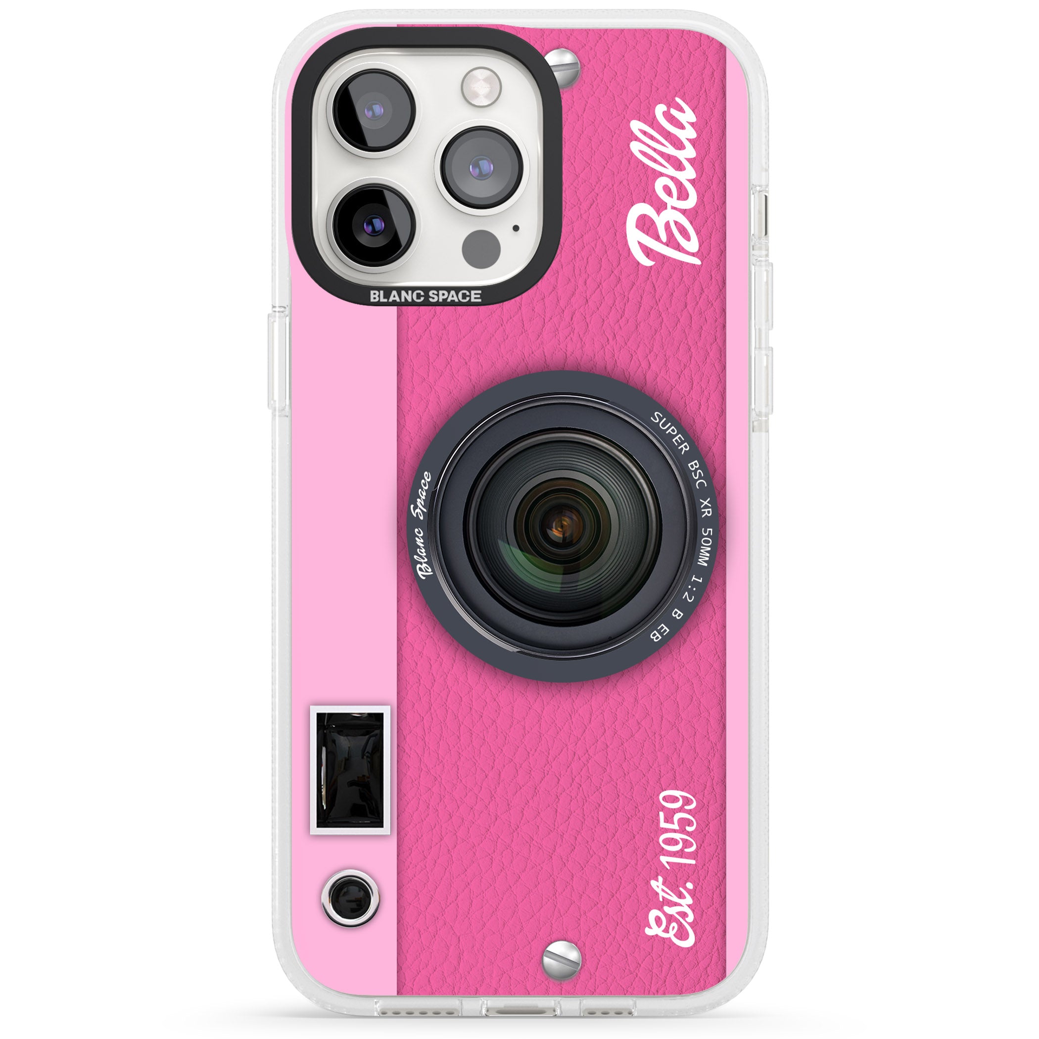 Personalised Pink Dream Camera iPhone 15 Pro Max / 15 Pro / 14 Pro Max / 14 Pro / 13 Pro Clear Case Impact Air - Blanc Space