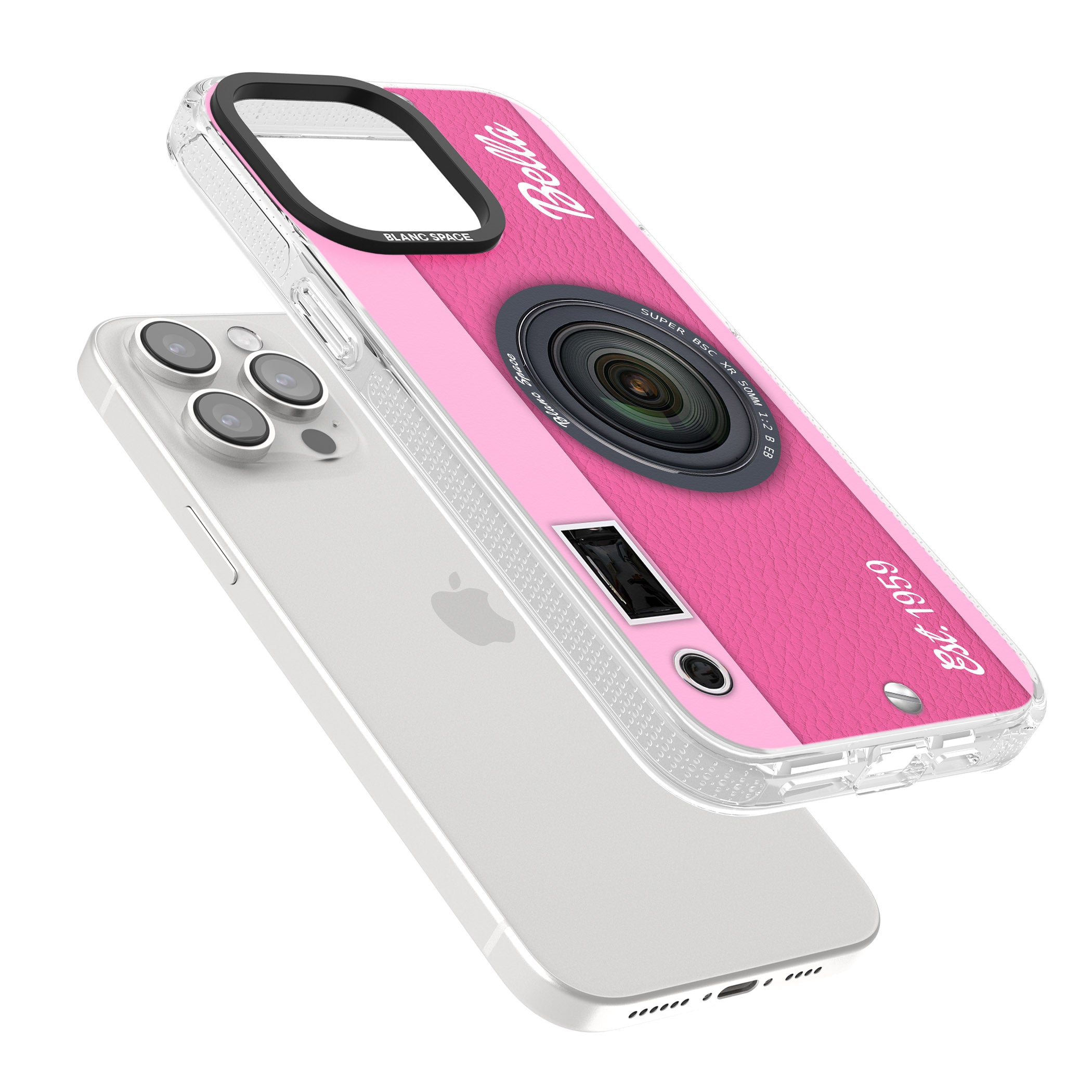 Personalised Pink Dream Camera iPhone 15 Pro Max / 15 Pro / 14 Pro Max / 14 Pro / 13 Pro Clear Case Impact Air - Blanc Space