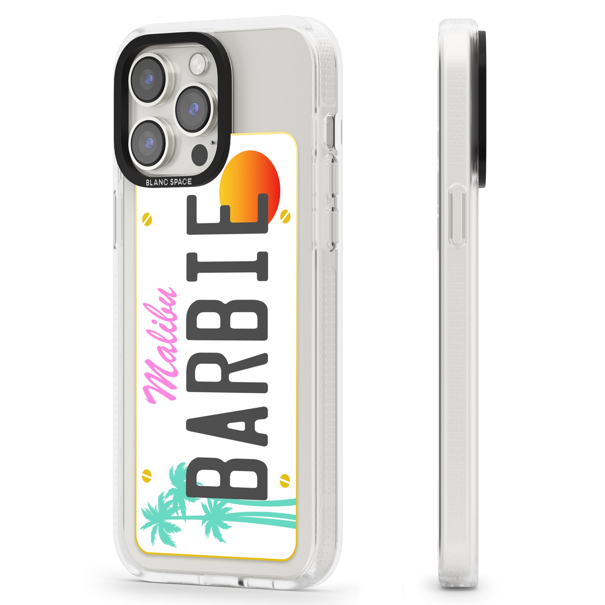 Personalised Malibu License Plate iPhone 15 Pro Max / 15 Pro / 14 Pro Max / 14 Pro / 13 Pro Clear Case Impact Air - Blanc Space