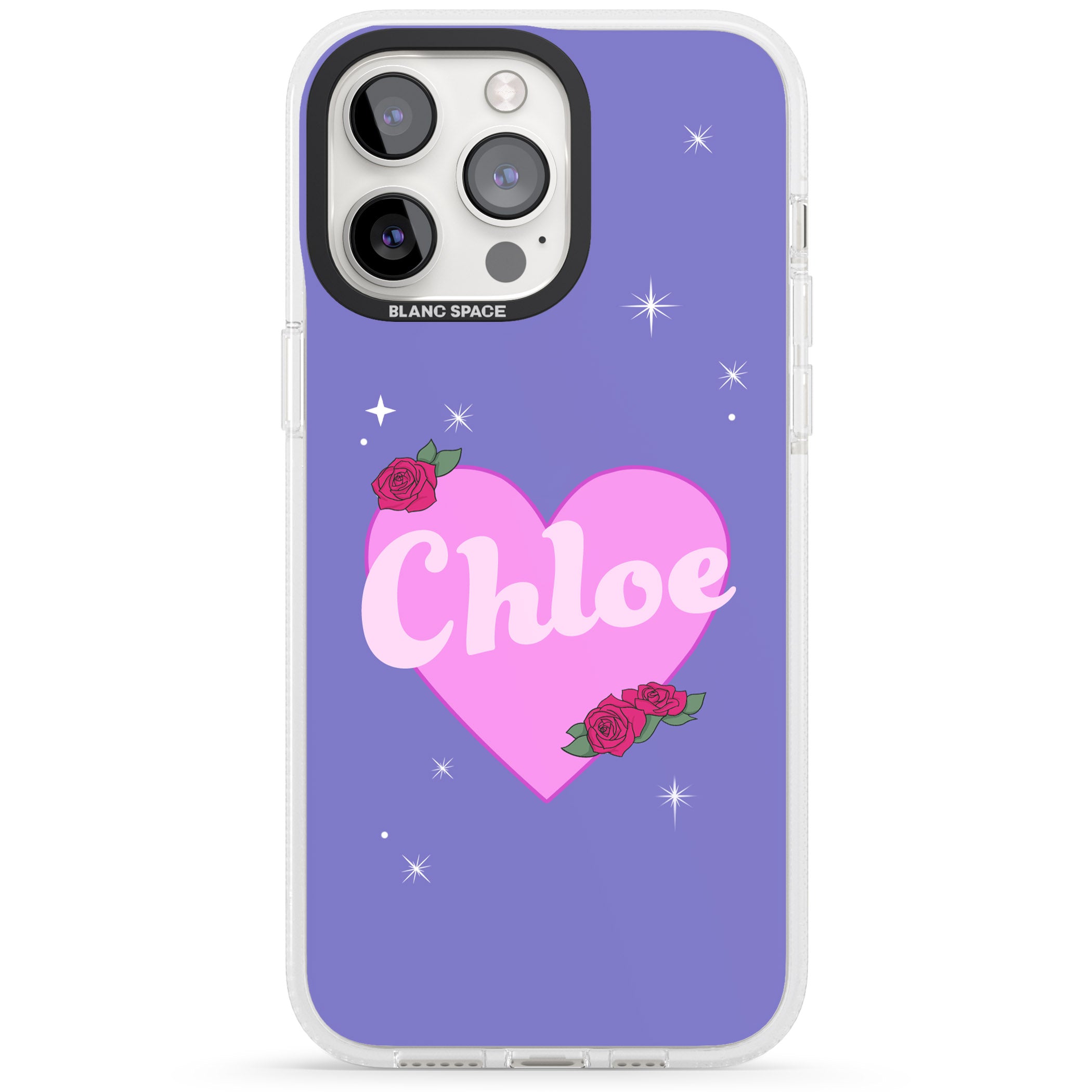 Personalised Glamorous Love Heart iPhone 15 Pro Max / 15 Pro / 14 Pro Max / 14 Pro / 13 Pro Clear Case Impact Air - Blanc Space