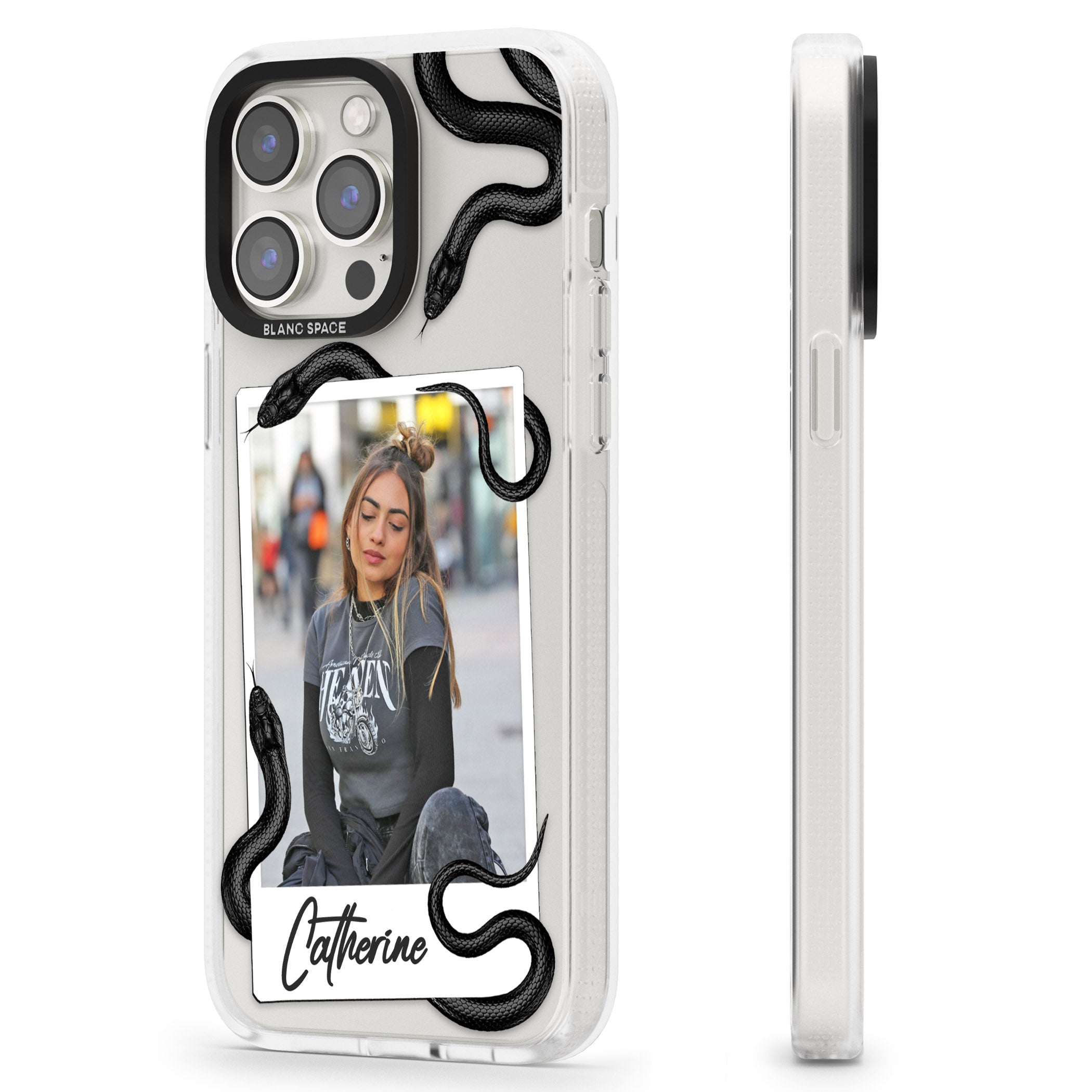 Personalised Snake Instant Photo iPhone 15 Pro Max / 15 Pro / 14 Pro Max / 14 Pro / 13 Pro Clear Case Impact Air - Blanc Space