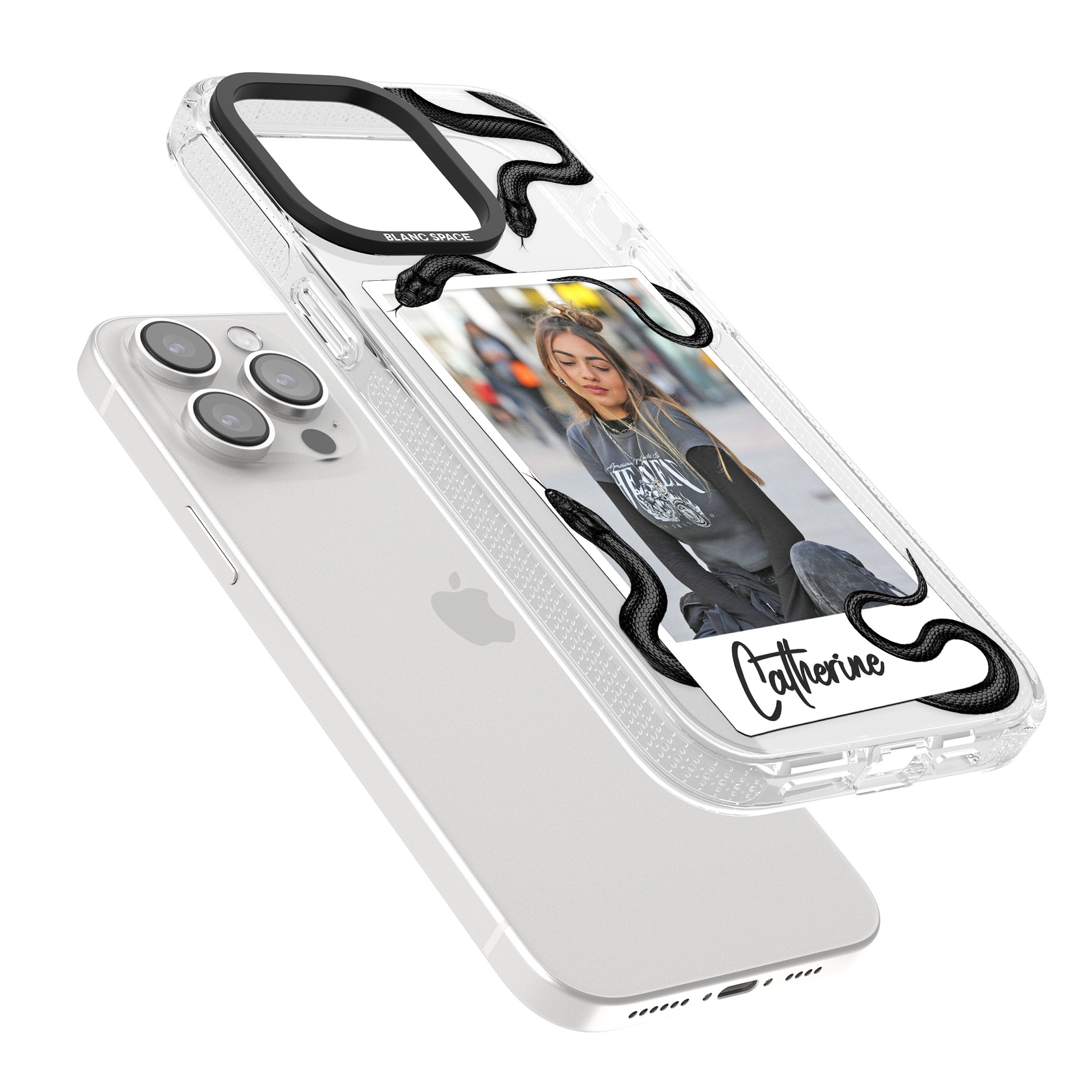 Personalised Snake Instant Photo iPhone 15 Pro Max / 15 Pro / 14 Pro Max / 14 Pro / 13 Pro Clear Case Impact Air - Blanc Space