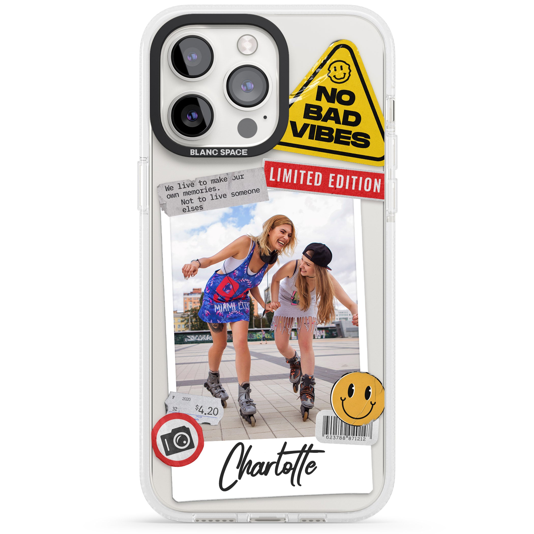 Personalised Sticker Mix Instant Photo iPhone 15 Pro Max / 15 Pro / 14 Pro Max / 14 Pro / 13 Pro Clear Case Impact Air - Blanc Space