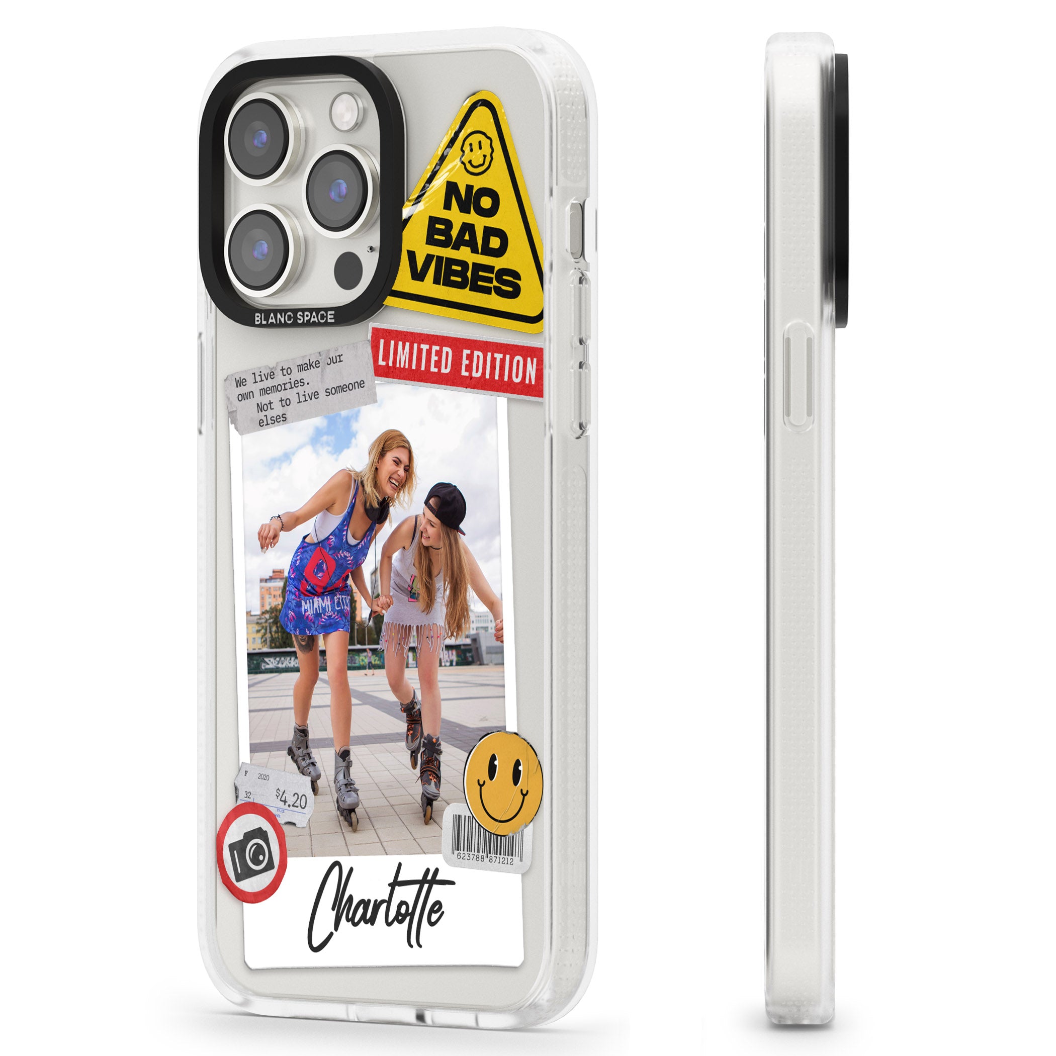 Personalised Sticker Mix Instant Photo iPhone 15 Pro Max / 15 Pro / 14 Pro Max / 14 Pro / 13 Pro Clear Case Impact Air - Blanc Space