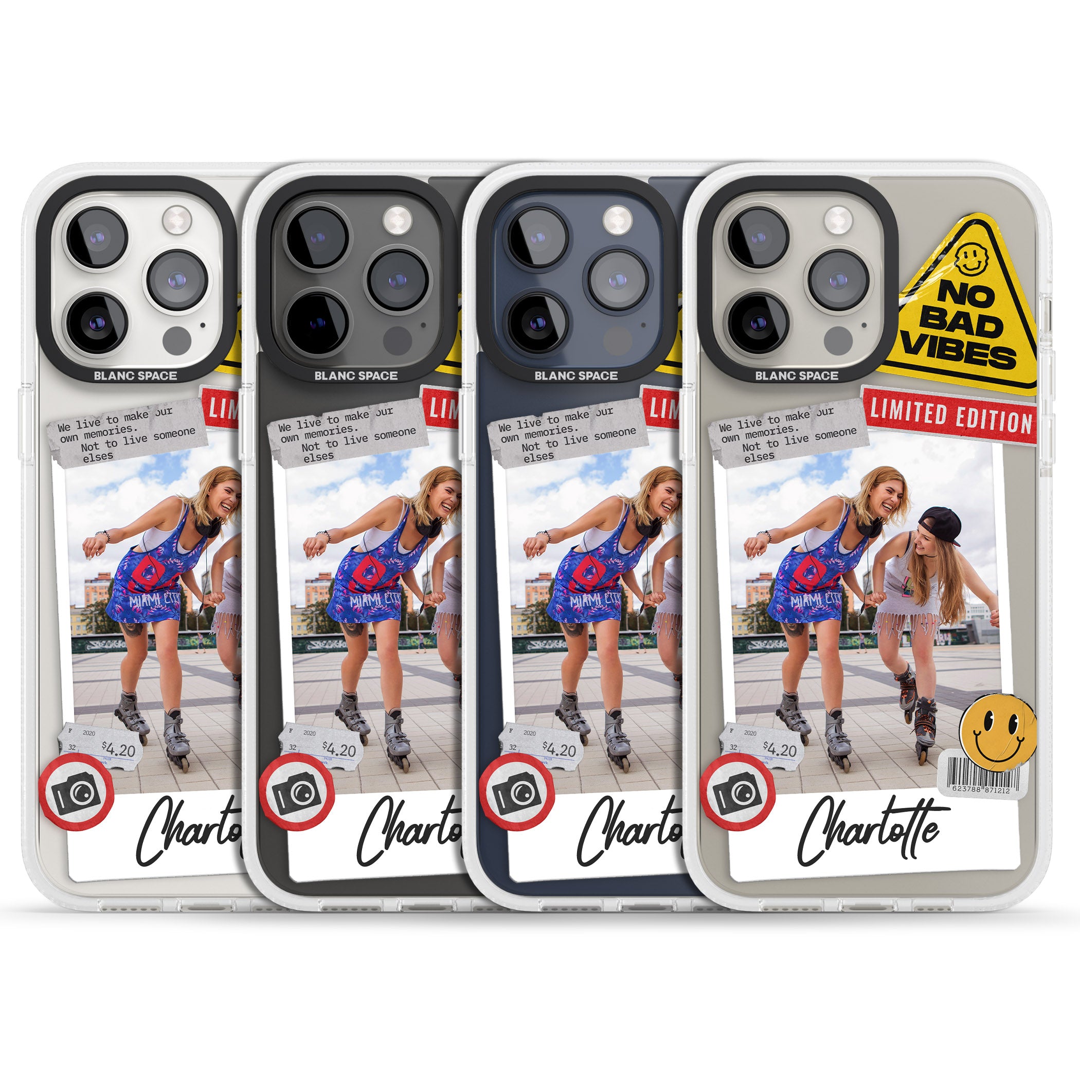 Personalised Sticker Mix Instant Photo iPhone 15 Pro Max / 15 Pro / 14 Pro Max / 14 Pro / 13 Pro Clear Case Impact Air - Blanc Space