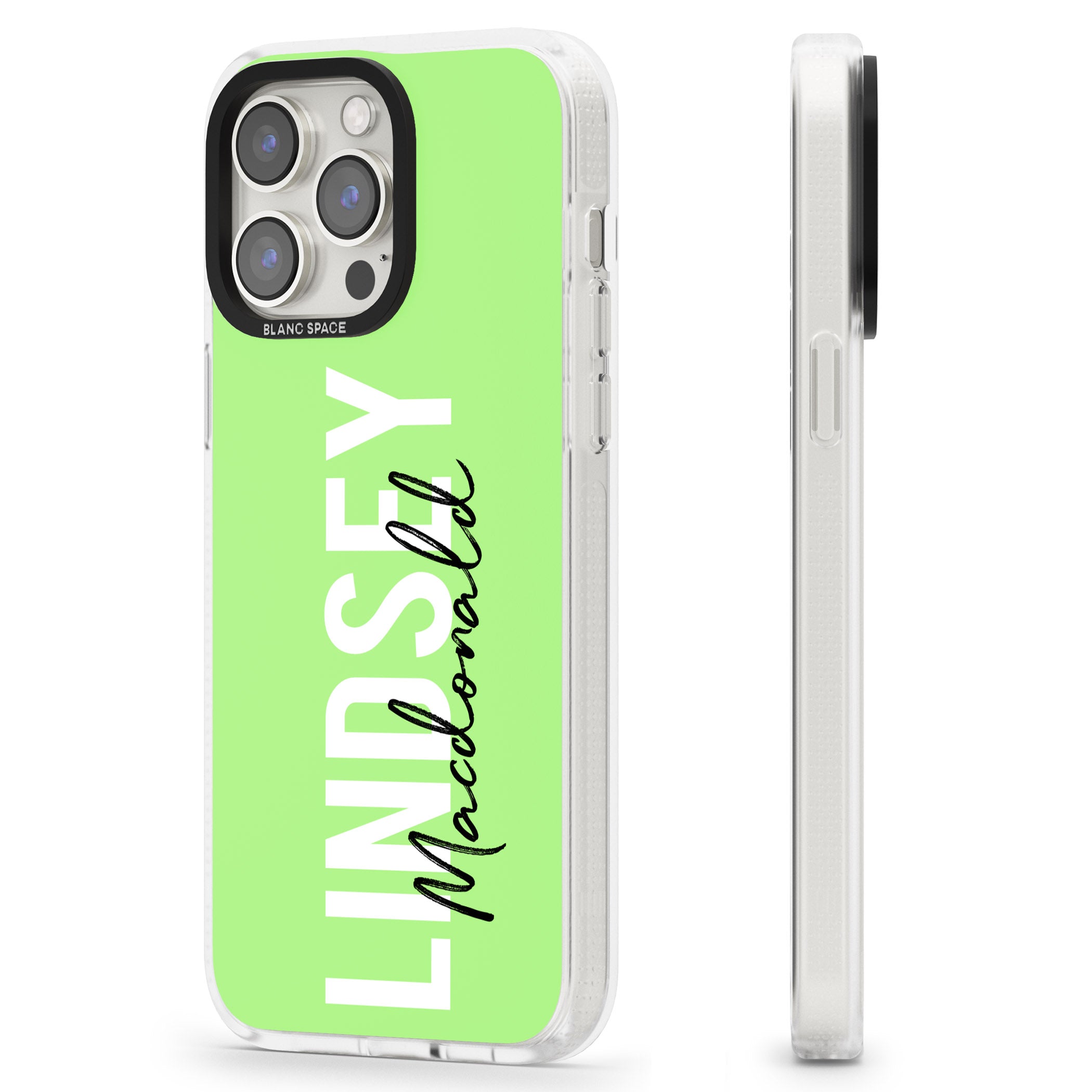 Personalised Bold Name: Lime iPhone 15 Pro Max / 15 Pro / 14 Pro Max / 14 Pro / 13 Pro Clear Case Impact Air - Blanc Space