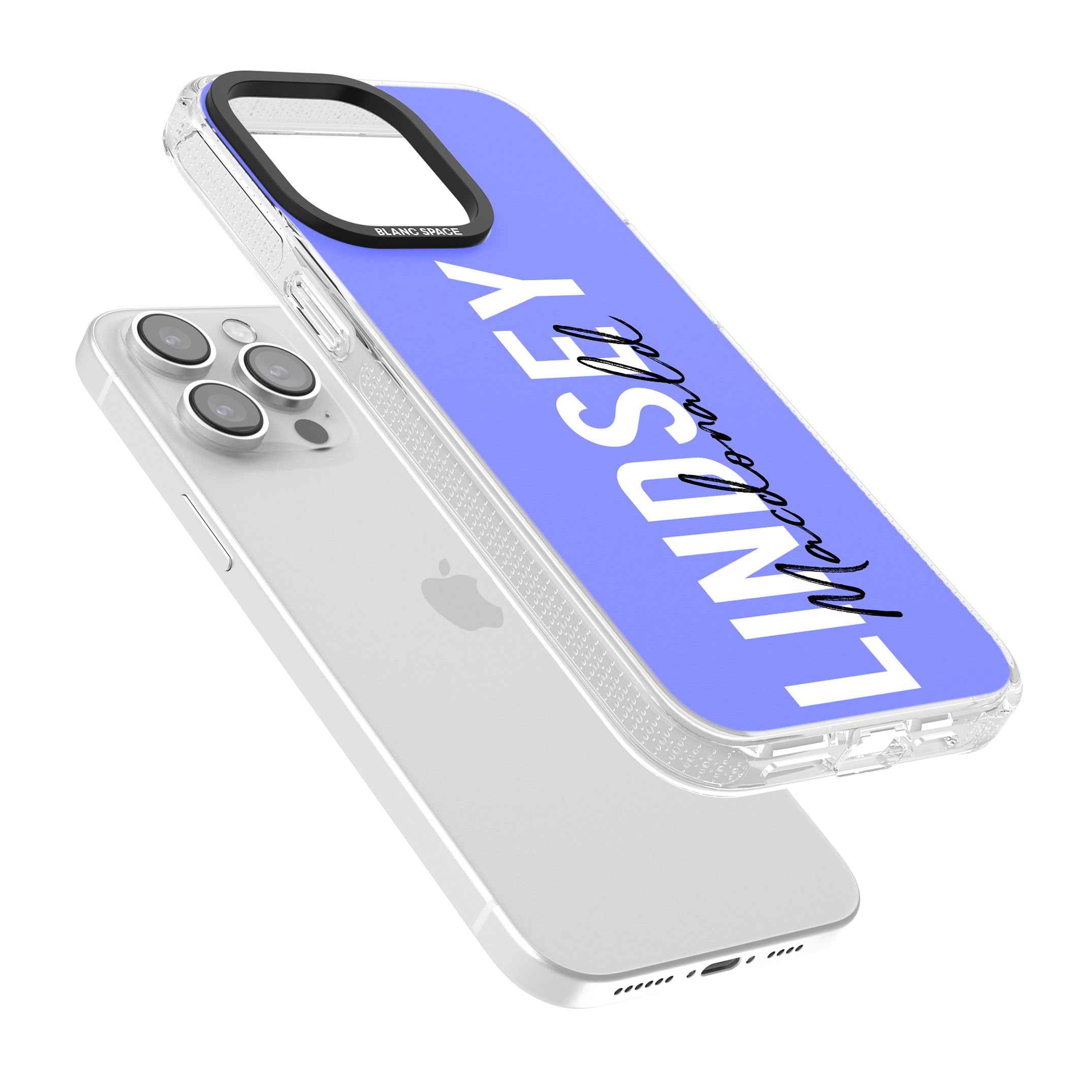 Personalised Bold Name: Purple iPhone 15 Pro Max / 15 Pro / 14 Pro Max / 14 Pro / 13 Pro Clear Case Impact Air - Blanc Space
