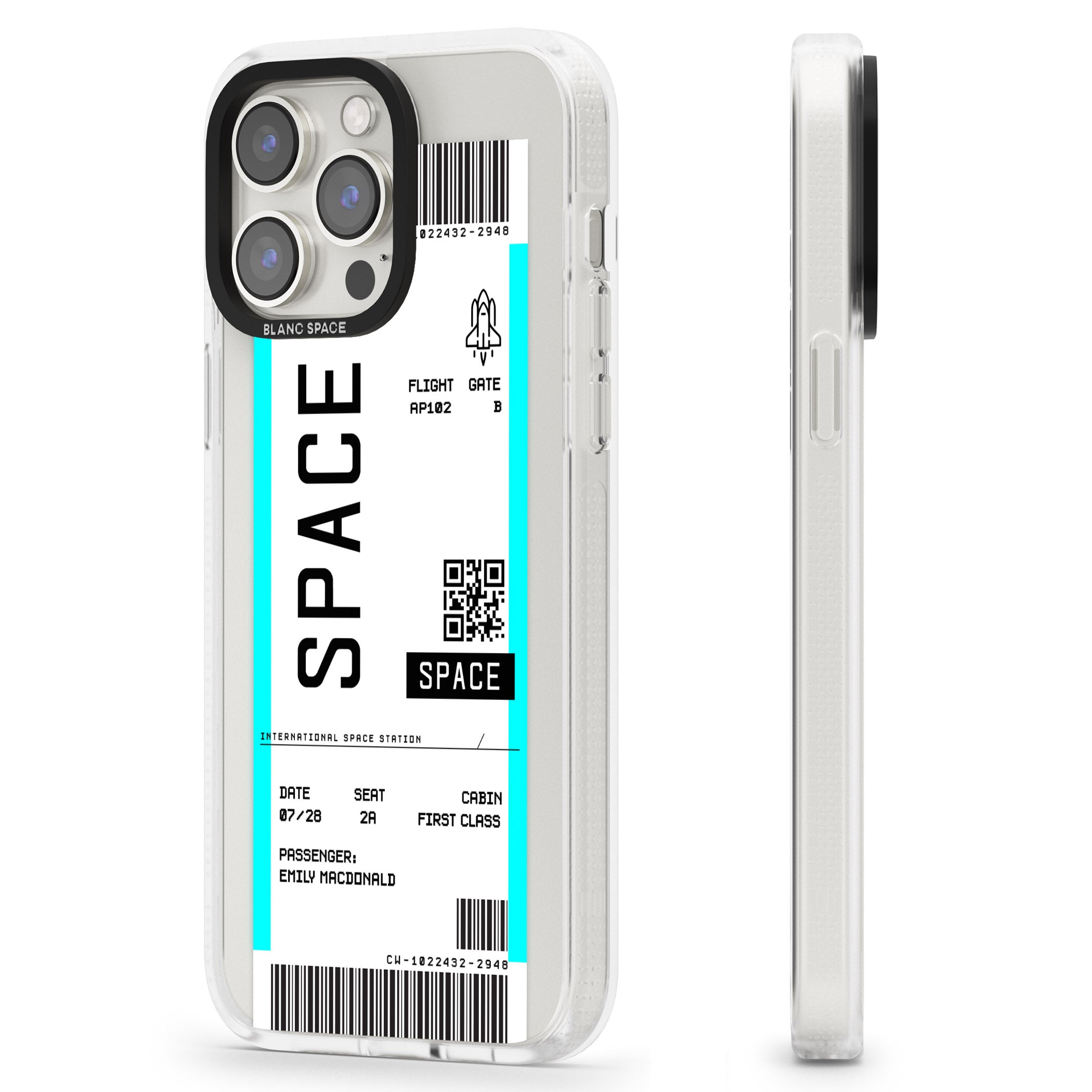 Personalised Space Space Travel Ticket iPhone 15 Pro Max / 15 Pro / 14 Pro Max / 14 Pro / 13 Pro Clear Case Impact Air - Blanc Space