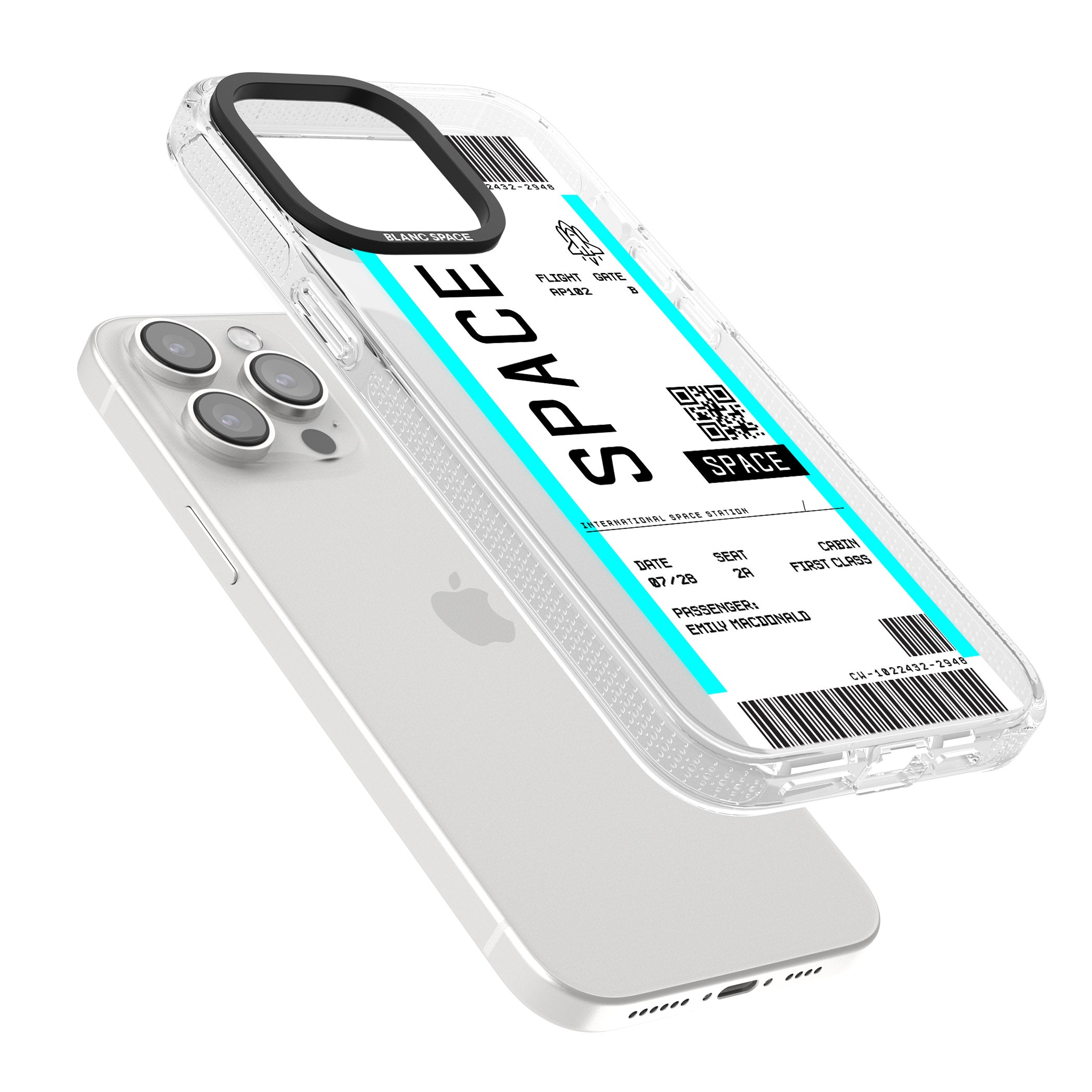 Personalised Space Space Travel Ticket iPhone 15 Pro Max / 15 Pro / 14 Pro Max / 14 Pro / 13 Pro Clear Case Impact Air - Blanc Space