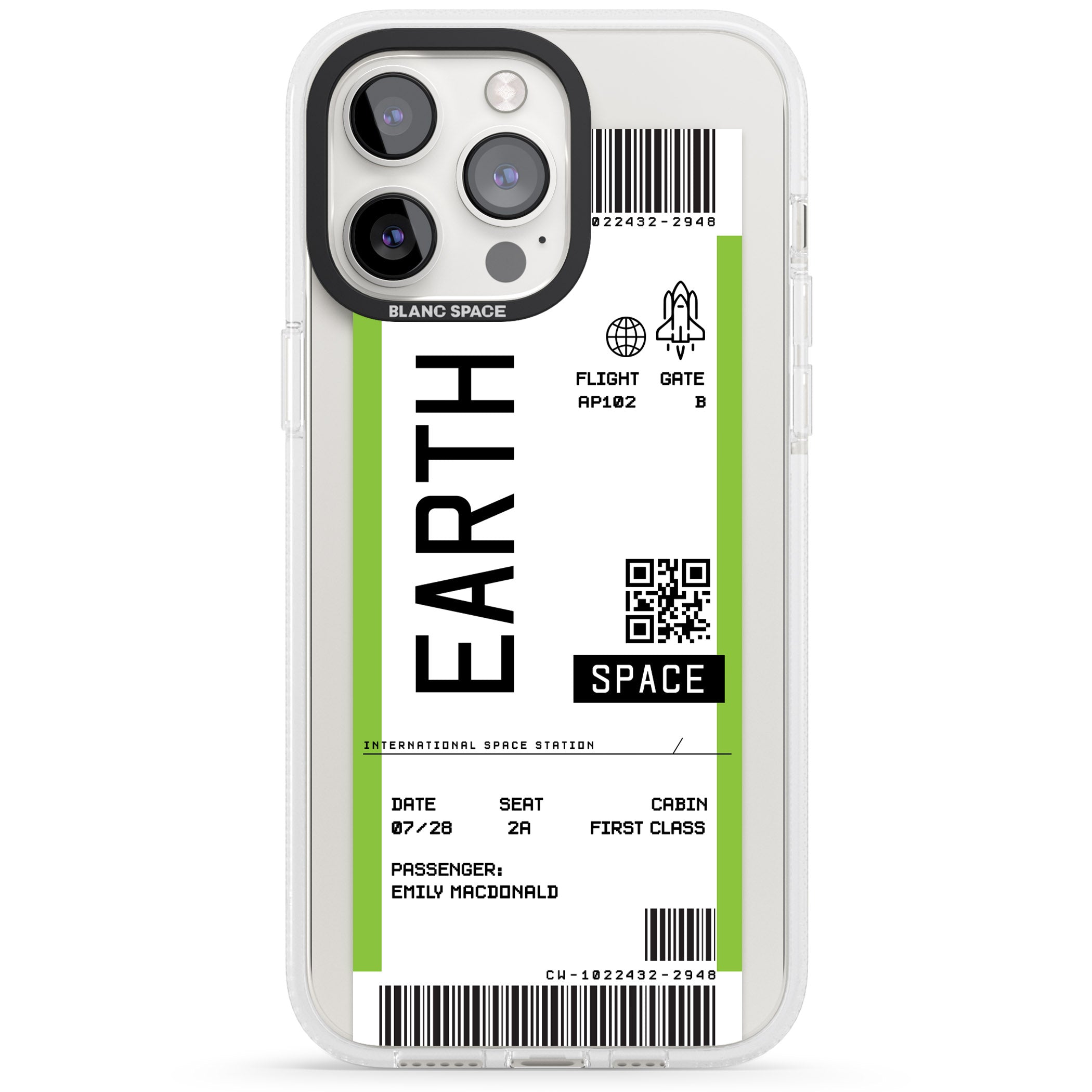 Personalised Earth Space Travel Ticket iPhone 15 Pro Max / 15 Pro / 14 Pro Max / 14 Pro / 13 Pro Clear Case Impact Air - Blanc Space