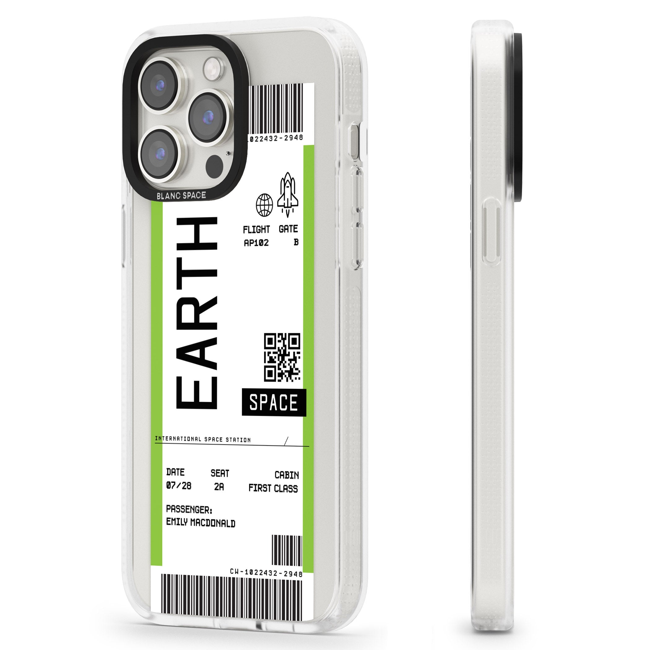 Personalised Earth Space Travel Ticket iPhone 15 Pro Max / 15 Pro / 14 Pro Max / 14 Pro / 13 Pro Clear Case Impact Air - Blanc Space
