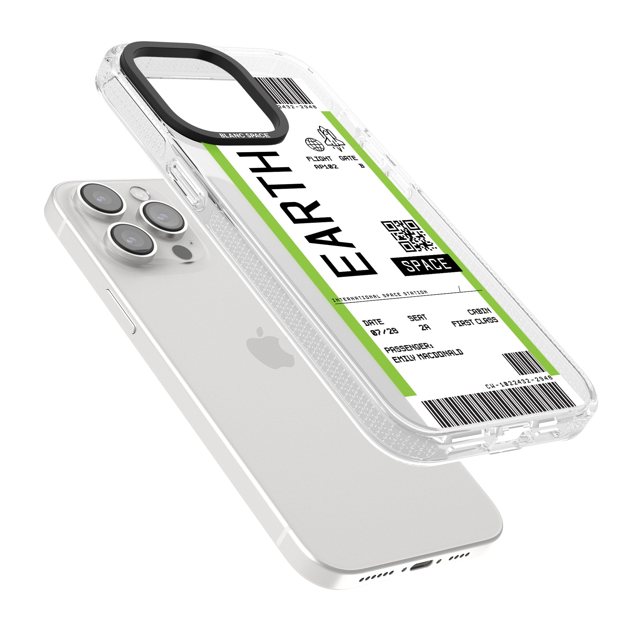Personalised Earth Space Travel Ticket iPhone 15 Pro Max / 15 Pro / 14 Pro Max / 14 Pro / 13 Pro Clear Case Impact Air - Blanc Space