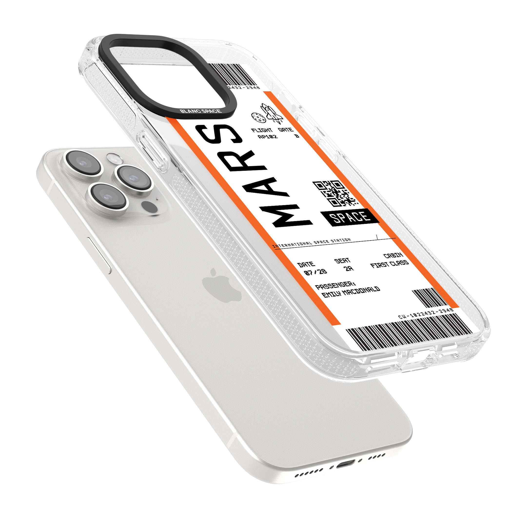 Personalised Mars Space Travel Ticket iPhone 15 Pro Max / 15 Pro / 14 Pro Max / 14 Pro / 13 Pro Clear Case Impact Air - Blanc Space