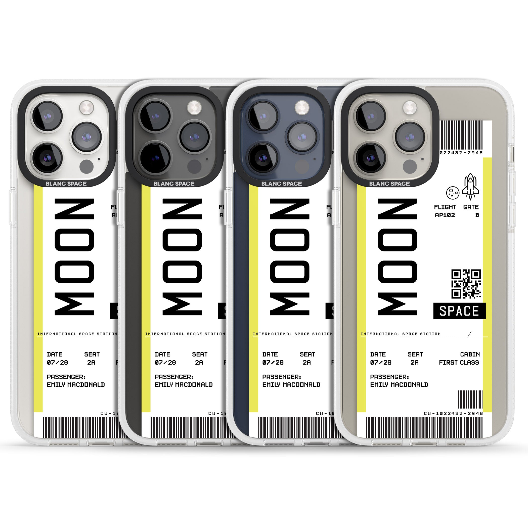 Personalised Moon Space Travel Ticket iPhone 15 Pro Max / 15 Pro / 14 Pro Max / 14 Pro / 13 Pro Clear Case Impact Air - Blanc Space