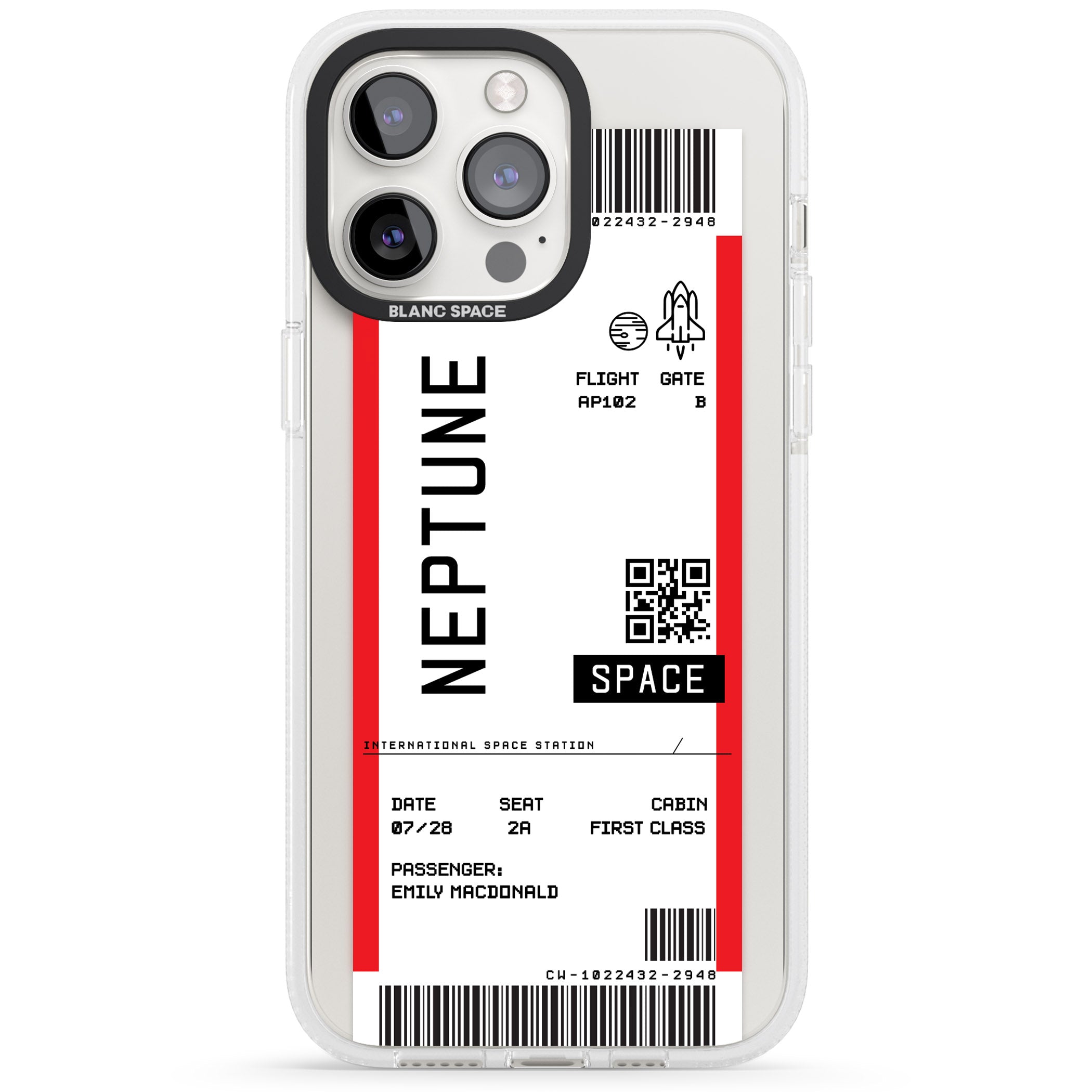 Personalised Neptune Space Travel Ticket iPhone 15 Pro Max / 15 Pro / 14 Pro Max / 14 Pro / 13 Pro Clear Case Impact Air - Blanc Space
