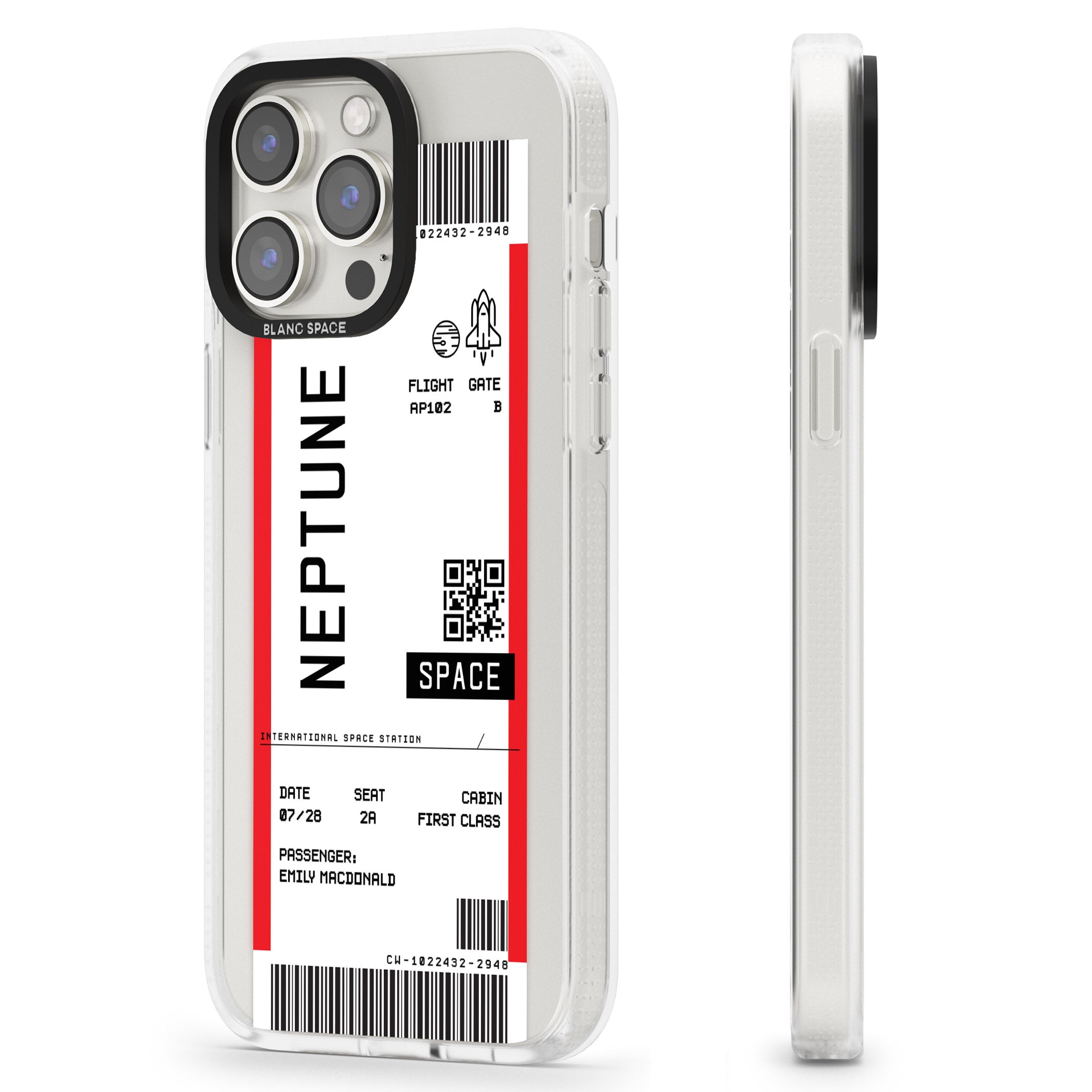 Personalised Neptune Space Travel Ticket iPhone 15 Pro Max / 15 Pro / 14 Pro Max / 14 Pro / 13 Pro Clear Case Impact Air - Blanc Space