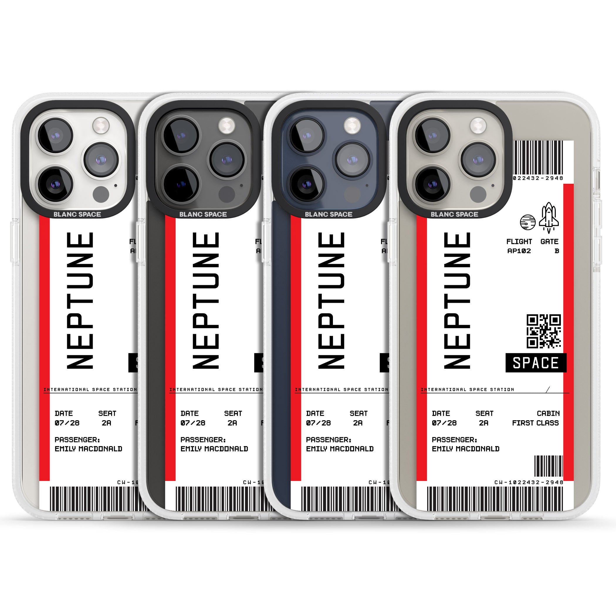 Personalised Neptune Space Travel Ticket iPhone 15 Pro Max / 15 Pro / 14 Pro Max / 14 Pro / 13 Pro Clear Case Impact Air - Blanc Space