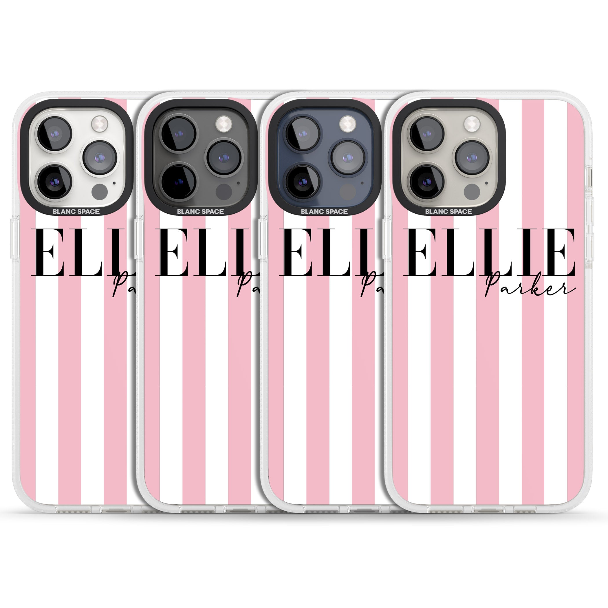 Personalised Pink Stripes iPhone 15 Pro Max / 15 Pro / 14 Pro Max / 14 Pro / 13 Pro Clear Case Impact Air - Blanc Space