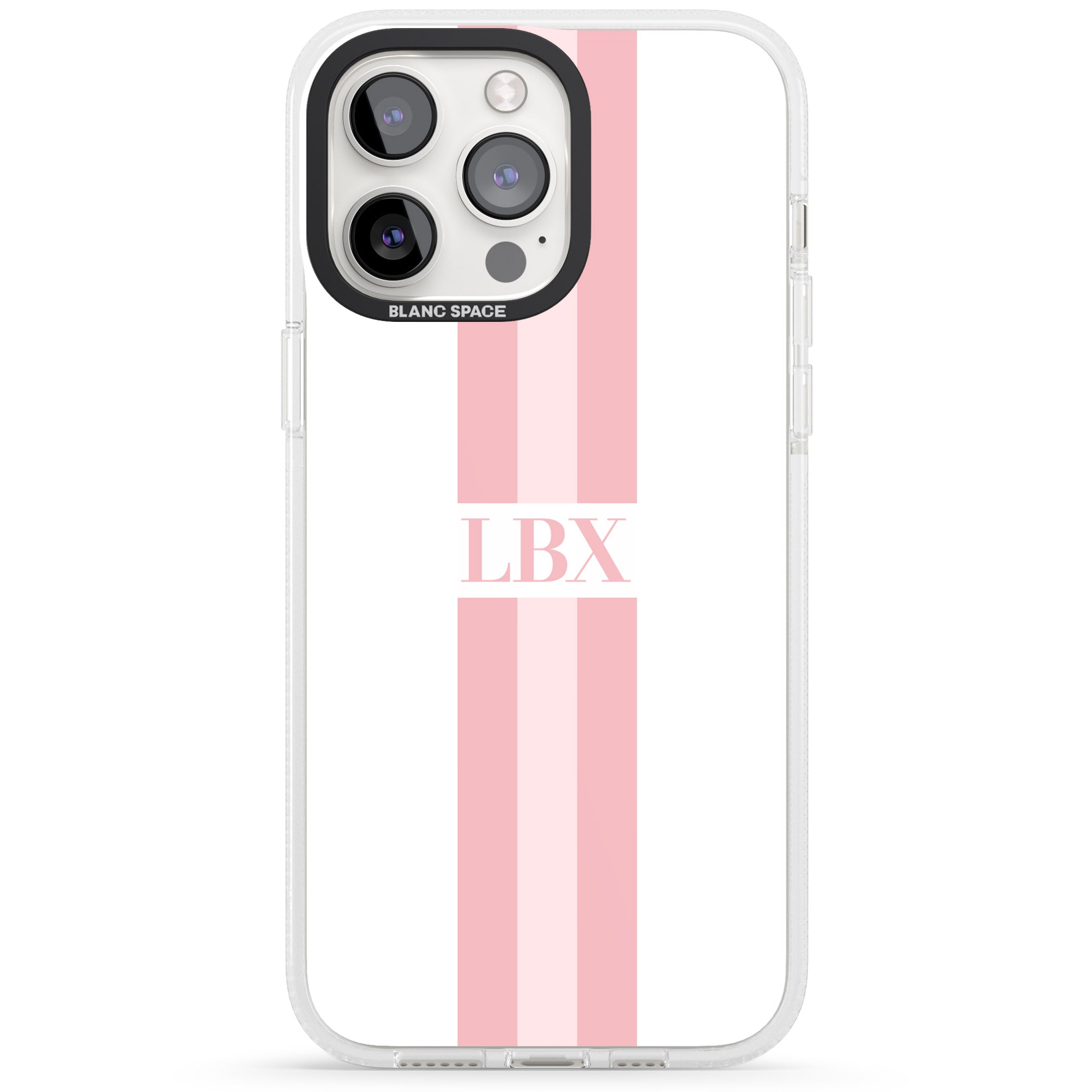 Personalised Minimal Pink Stripes iPhone 15 Pro Max / 15 Pro / 14 Pro Max / 14 Pro / 13 Pro Clear Case Impact Air - Blanc Space