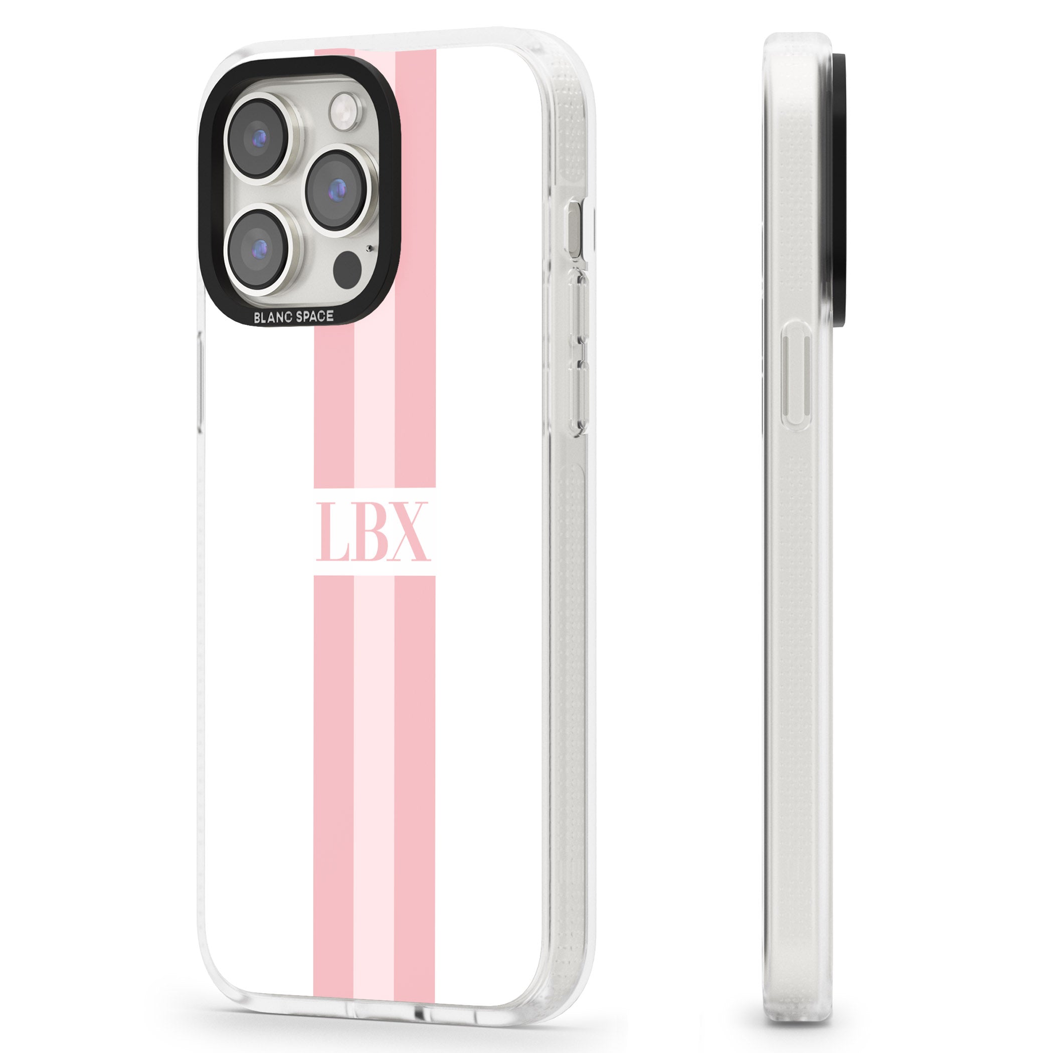 Personalised Minimal Pink Stripes iPhone 15 Pro Max / 15 Pro / 14 Pro Max / 14 Pro / 13 Pro Clear Case Impact Air - Blanc Space