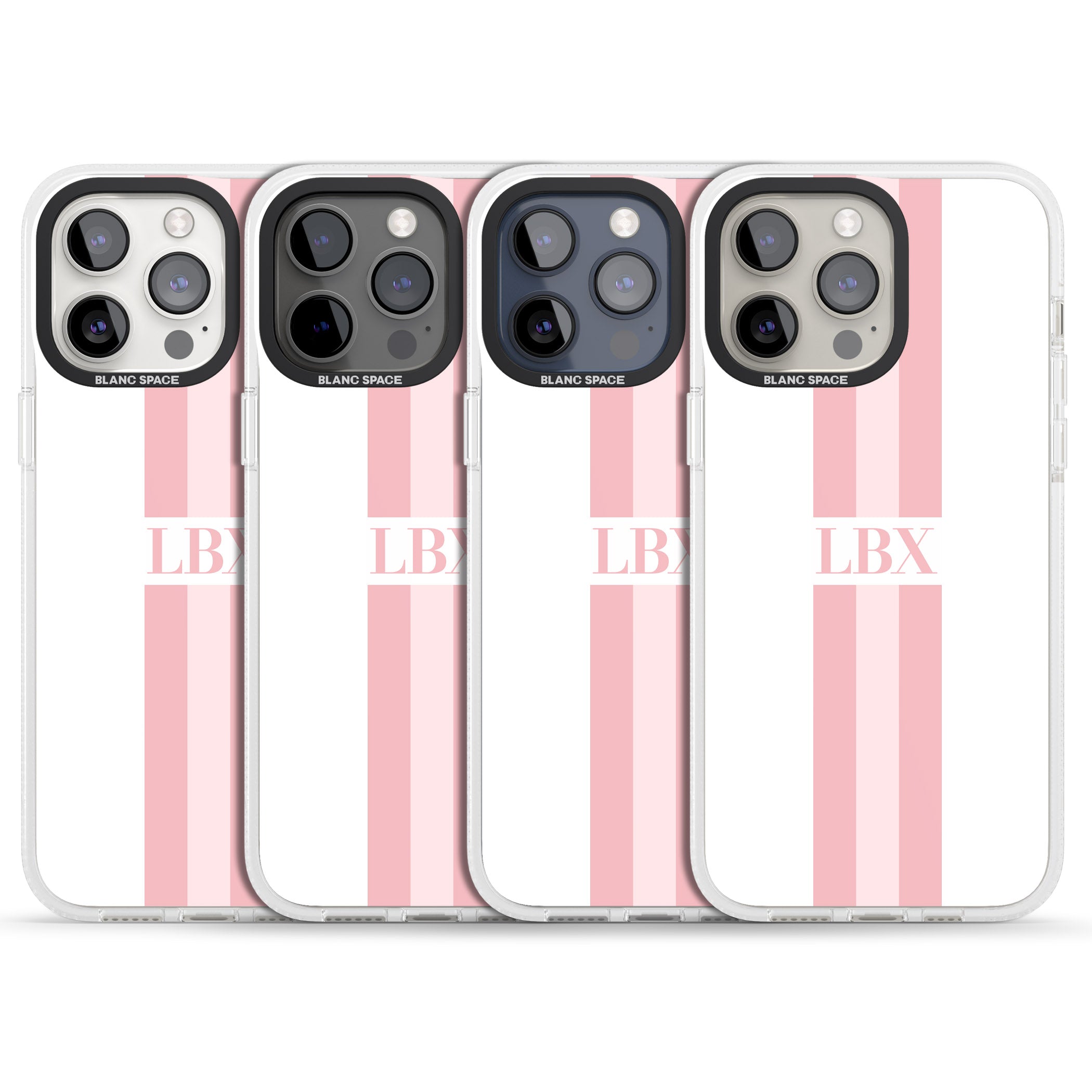 Personalised Minimal Pink Stripes iPhone 15 Pro Max / 15 Pro / 14 Pro Max / 14 Pro / 13 Pro Clear Case Impact Air - Blanc Space