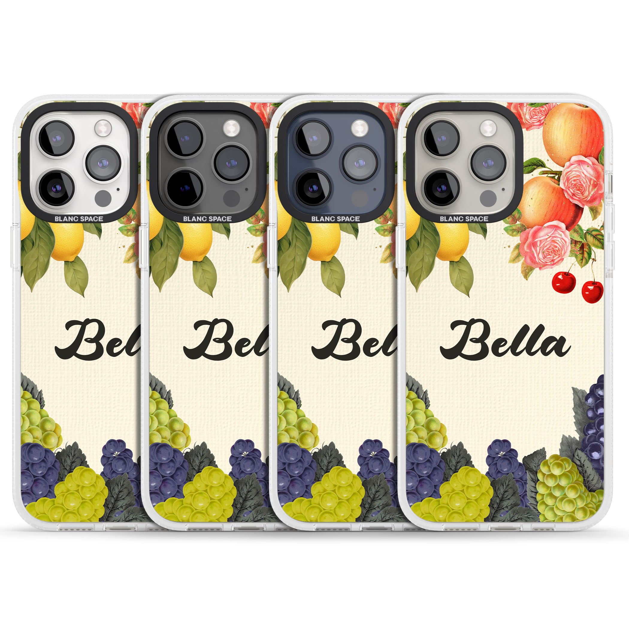 Personalised Vintage Fruits iPhone 15 Pro Max / 15 Pro / 14 Pro Max / 14 Pro / 13 Pro Clear Case Impact Air - Blanc Space