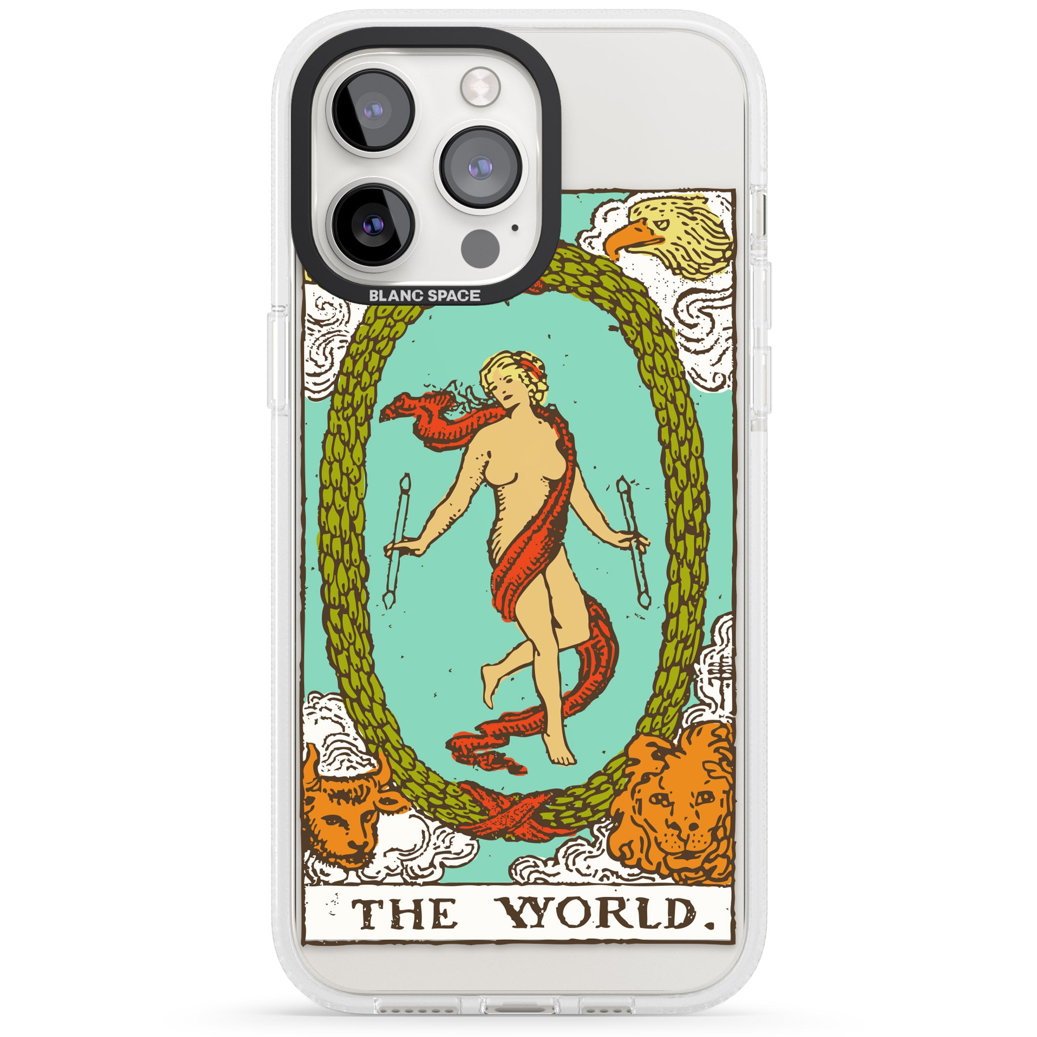 Personalised The World Tarot Card - Colour iPhone 15 Pro Max / 15 Pro / 14 Pro Max / 14 Pro / 13 Pro Clear Case Impact Air - Blanc Space