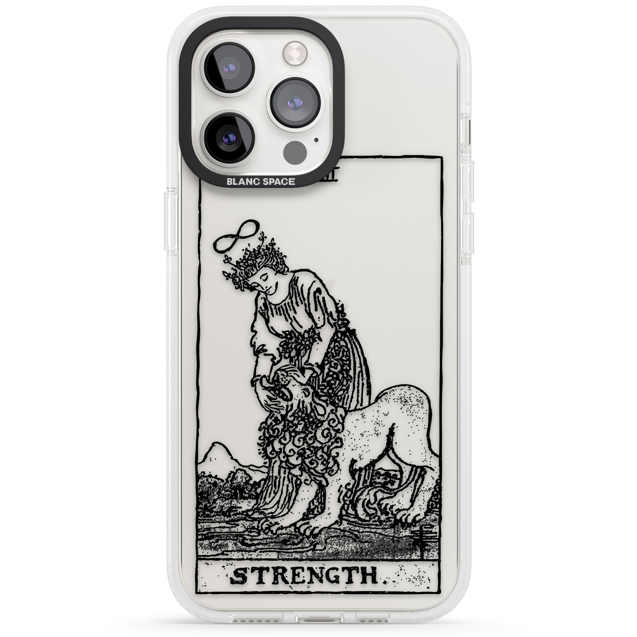 Personalised Strength Tarot Card - Transparent iPhone 15 Pro Max / 15 Pro / 14 Pro Max / 14 Pro / 13 Pro Clear Case Impact Air - Blanc Space