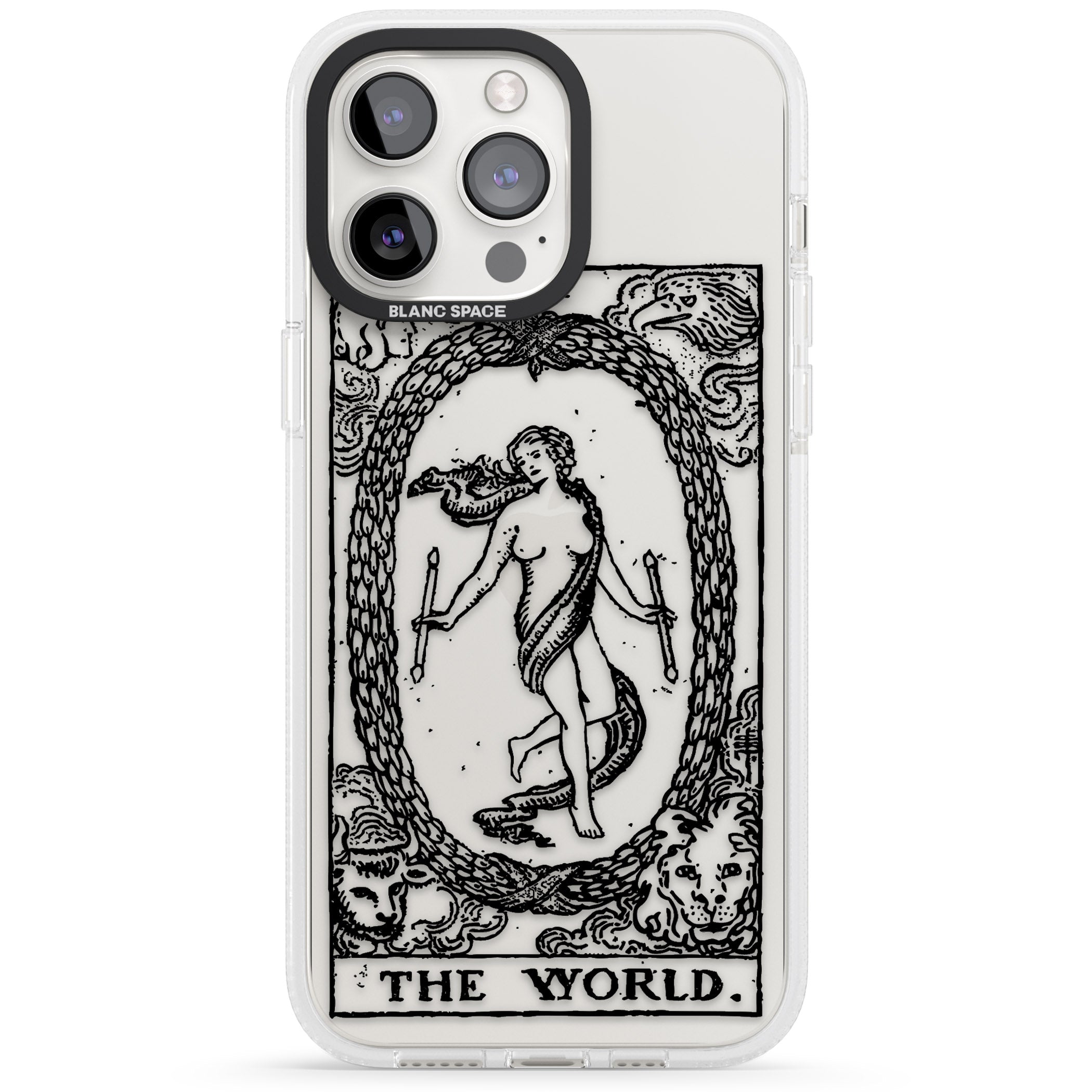 Personalised The World Tarot Card - Transparent iPhone 15 Pro Max / 15 Pro / 14 Pro Max / 14 Pro / 13 Pro Clear Case Impact Air - Blanc Space