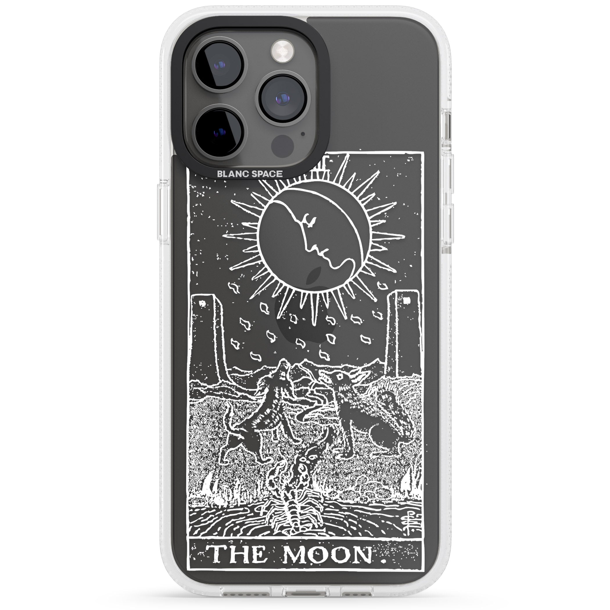 Personalised The Moon Tarot Card - White Transparent iPhone 15 Pro Max / 15 Pro / 14 Pro Max / 14 Pro / 13 Pro Clear Case Impact Air - Blanc Space