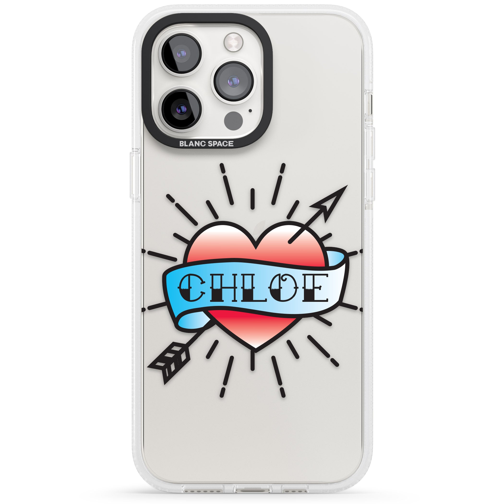 Personalised Heart Tattoo iPhone 15 Pro Max / 15 Pro / 14 Pro Max / 14 Pro / 13 Pro Clear Case Impact Air - Blanc Space